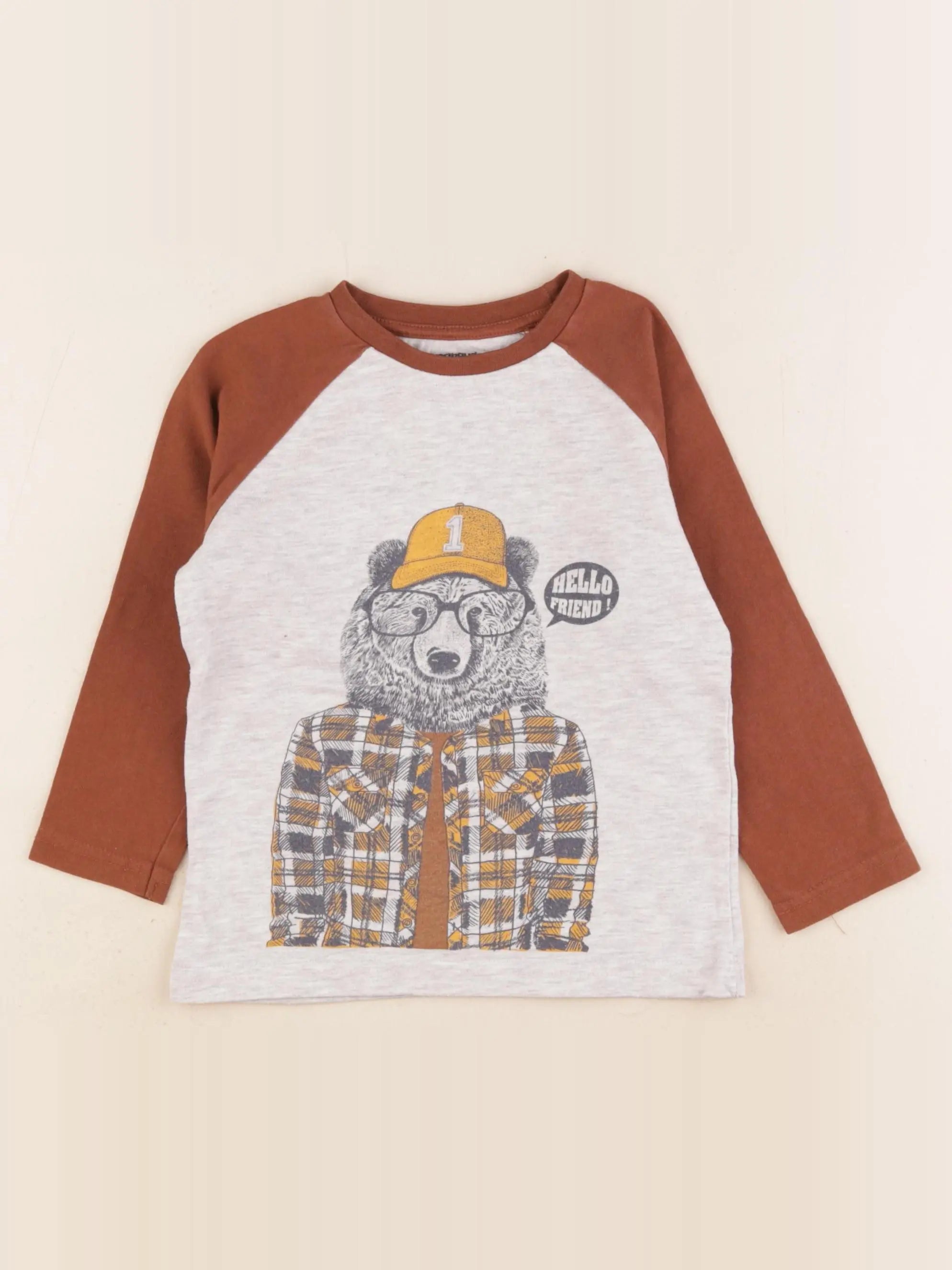 Vertbaudet - tee-shirt gris, marron - 4 ans
