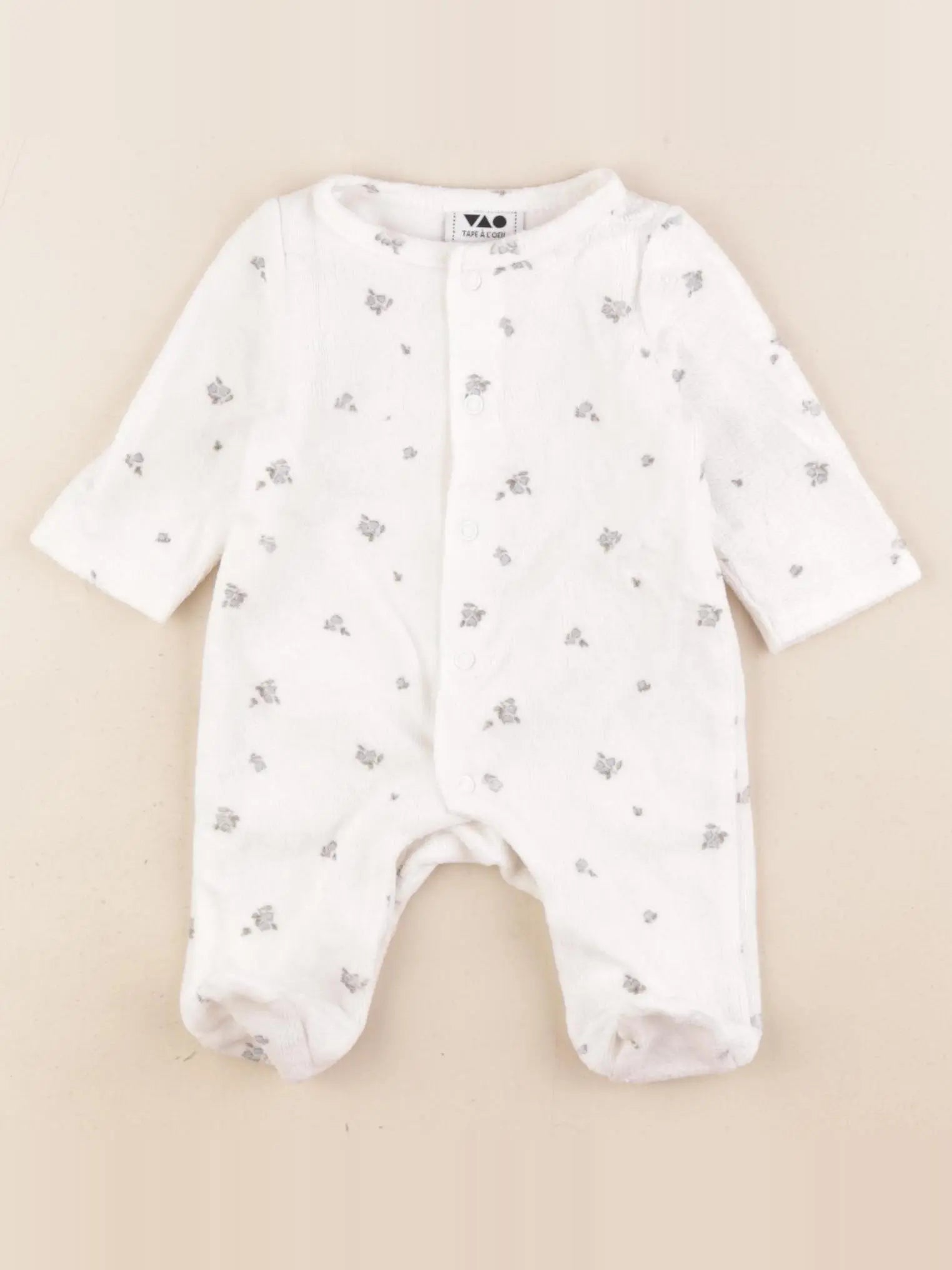Tape à l'oeil - pyjama velours blanc - 0 mois