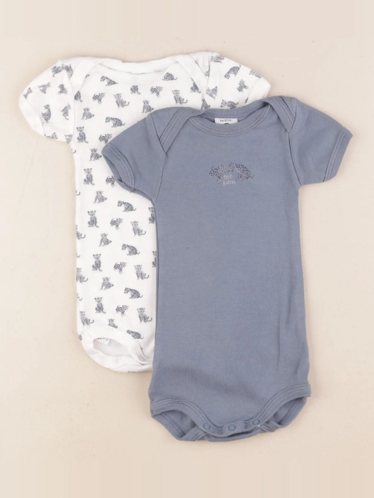 Petit Bateau - lot de 2 bodies en coton bleu, blanc - 6 mois