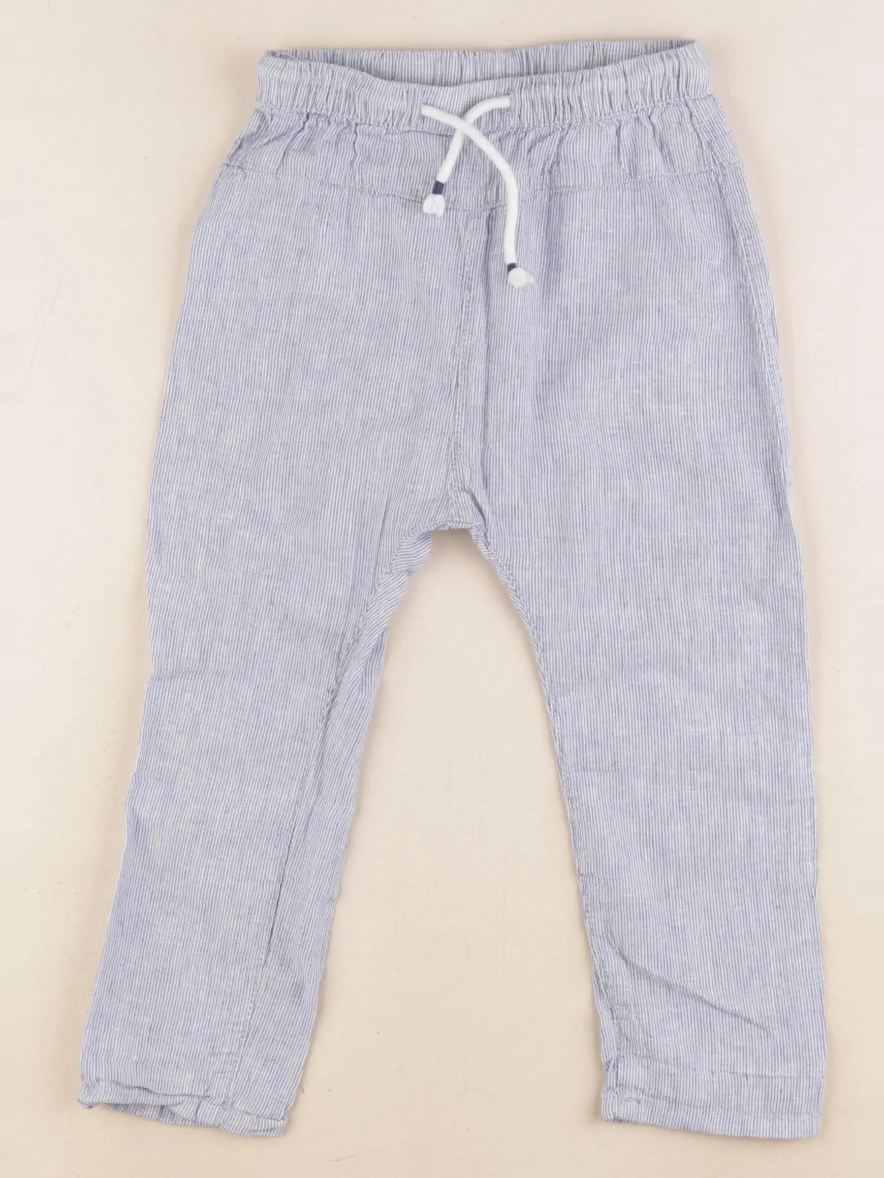 H&M - pantalon bleu, blanc - 3/4 ans
