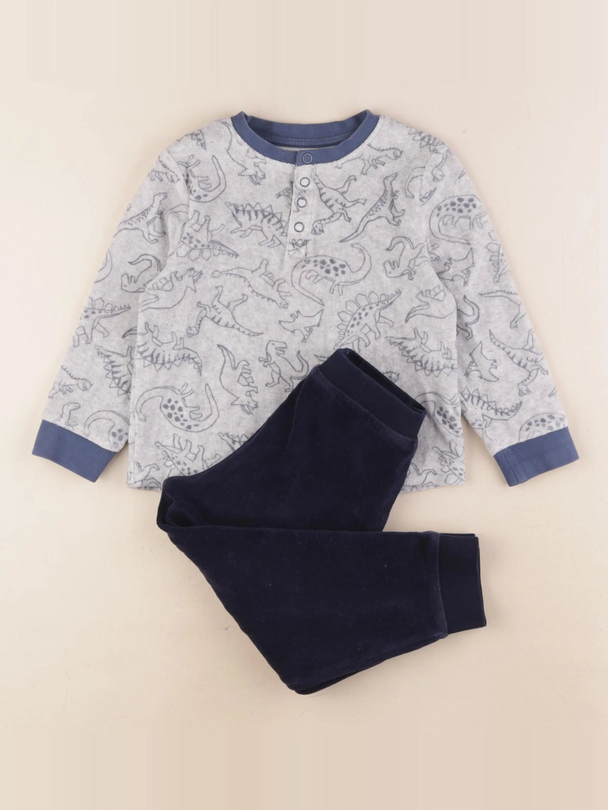 Monoprix - pyjama velours bleu, gris - 3 ans