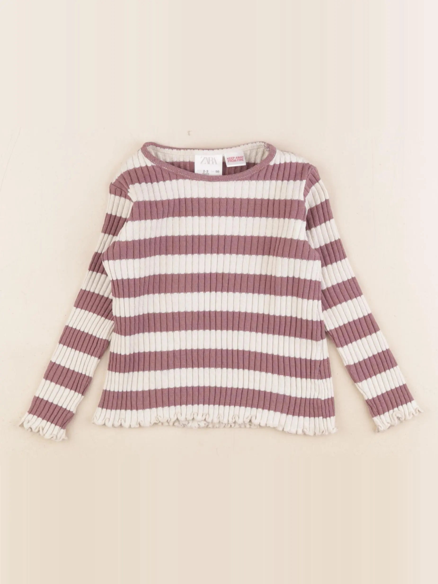 Zara - tee-shirt beige, violet - 2/3 ans