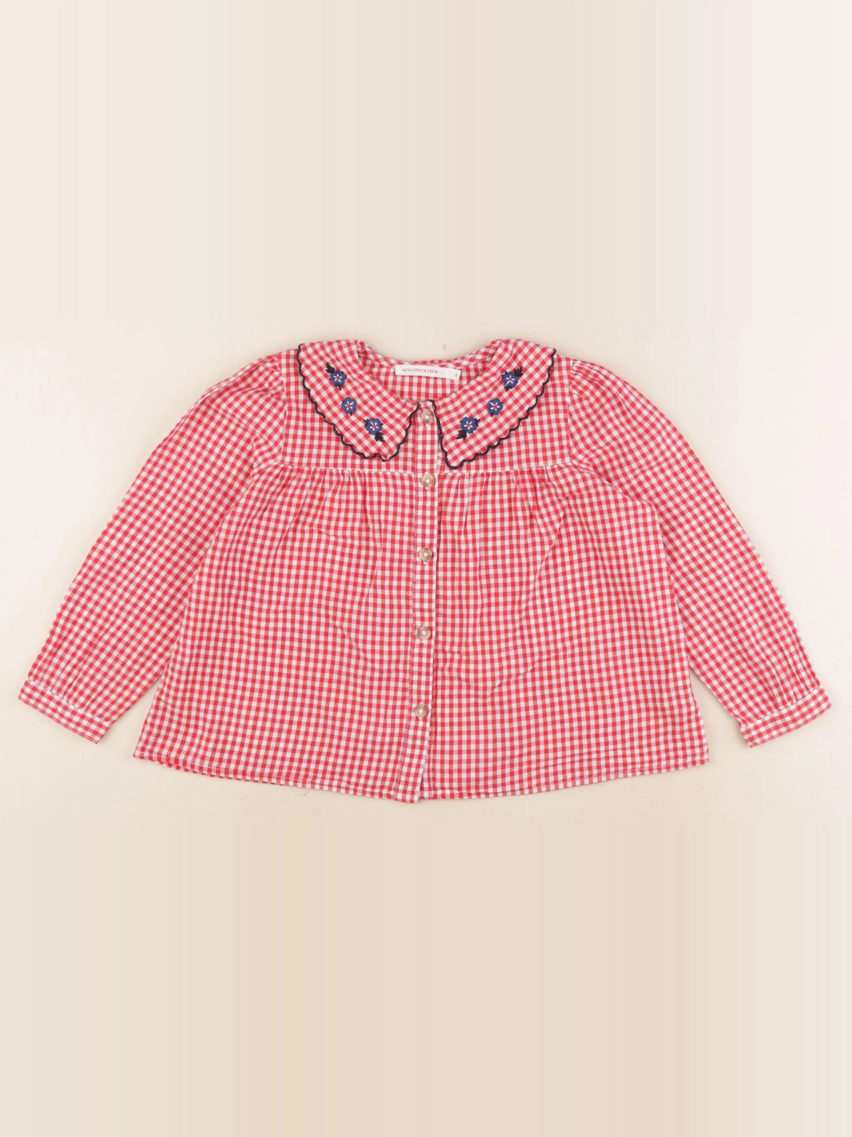 Monoprix - blouse rouge, blanc - 5 ans