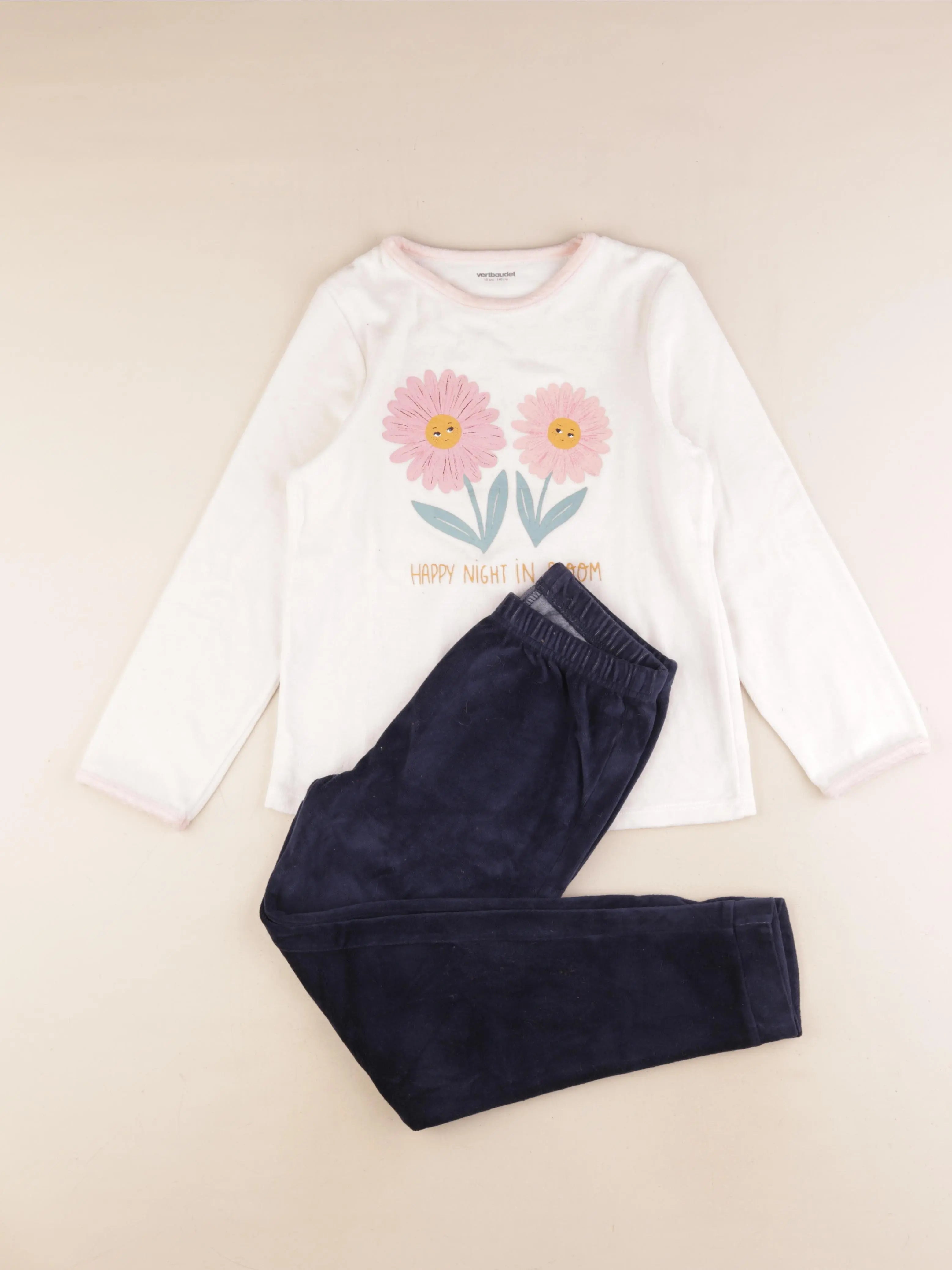 Vertbaudet - pyjama velours blanc, bleu - 10 ans