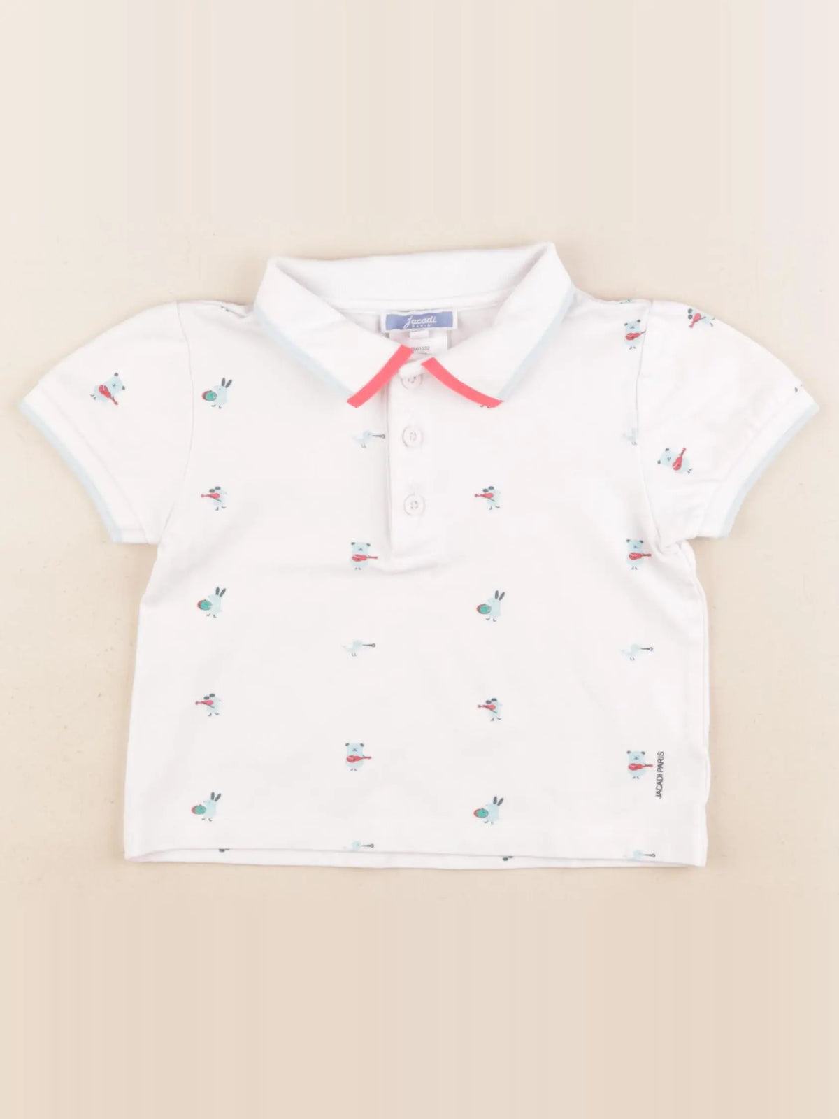 Jacadi - polo blanc, bleu - 24 mois