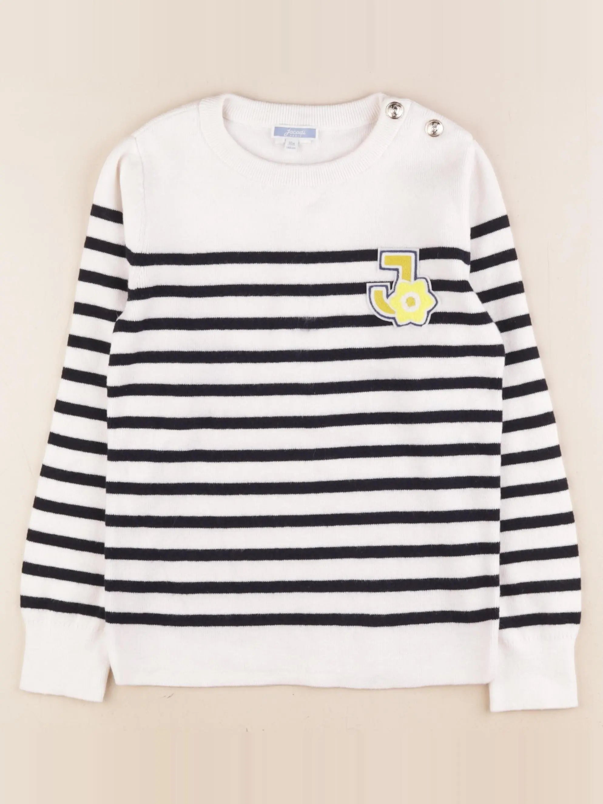 Jacadi - pull blanc, bleu - 10 ans