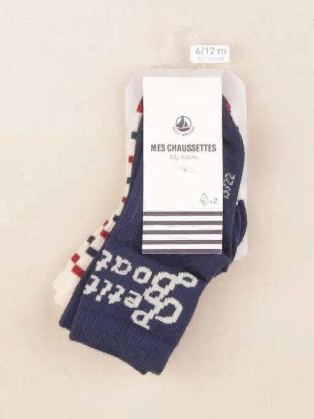 Petit Bateau - lot de 2 chaussettes bleu, blanc - 6/12 mois