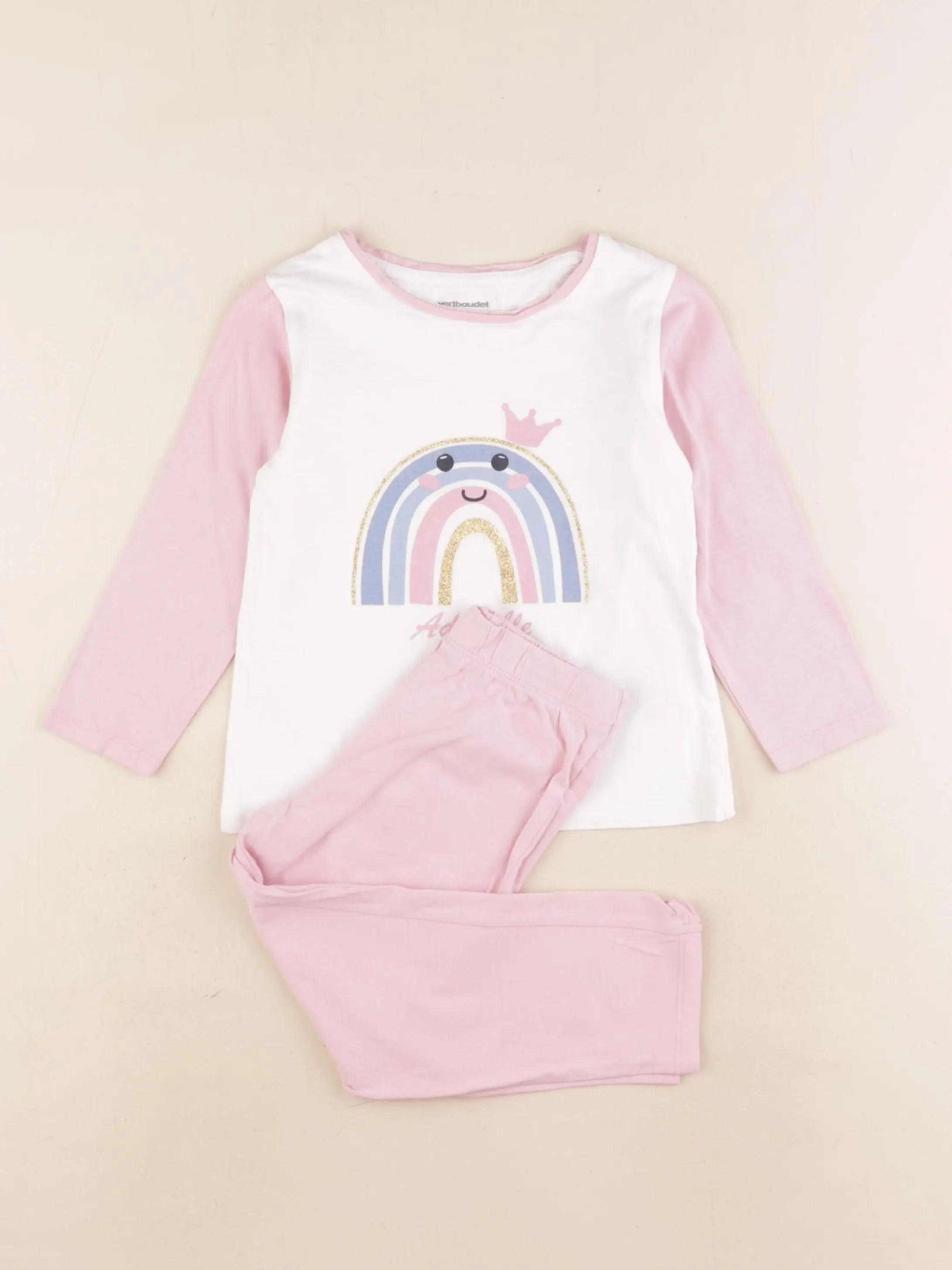 Vertbaudet - pyjama coton blanc, rose - 3 ans