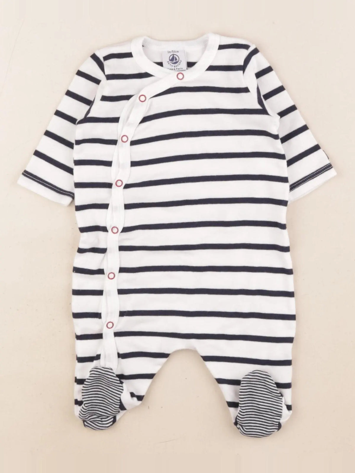 Petit Bateau - pyjama coton blanc, bleu - 1 mois