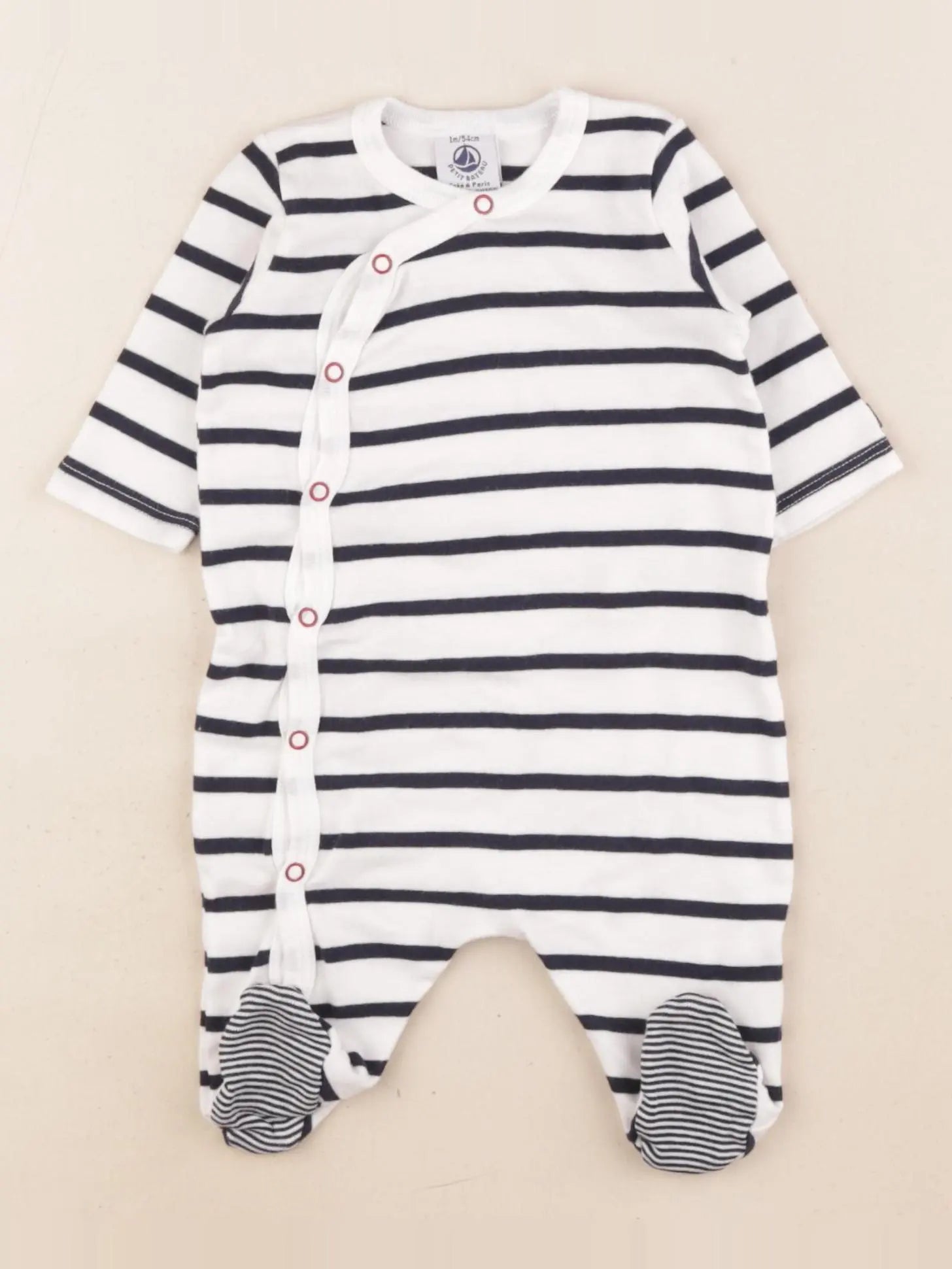 Petit Bateau - pyjama coton blanc, bleu - 1 mois