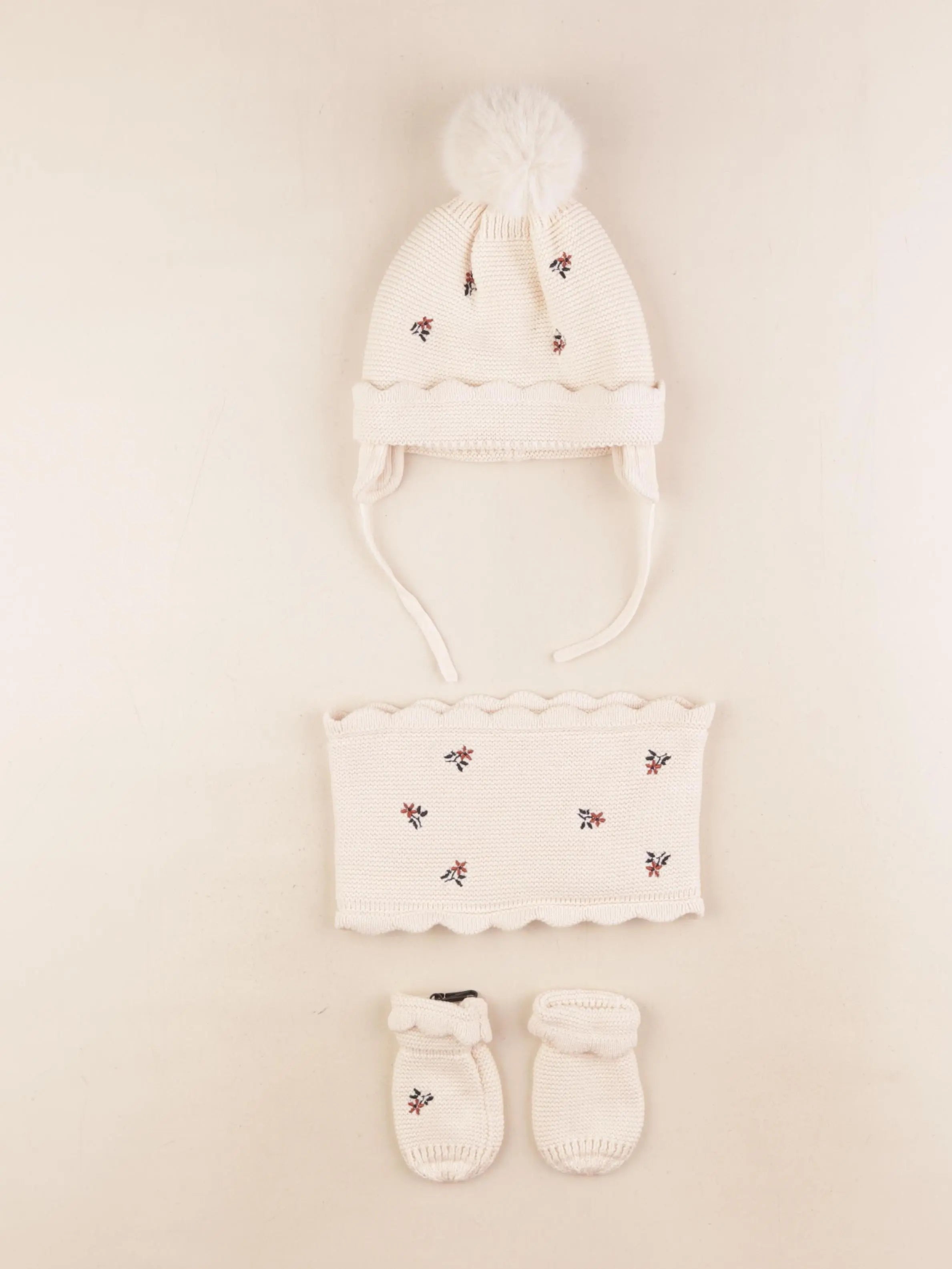 Vertbaudet - ensemble bonnet/moufles/tour de cou beige - 12/18 mois