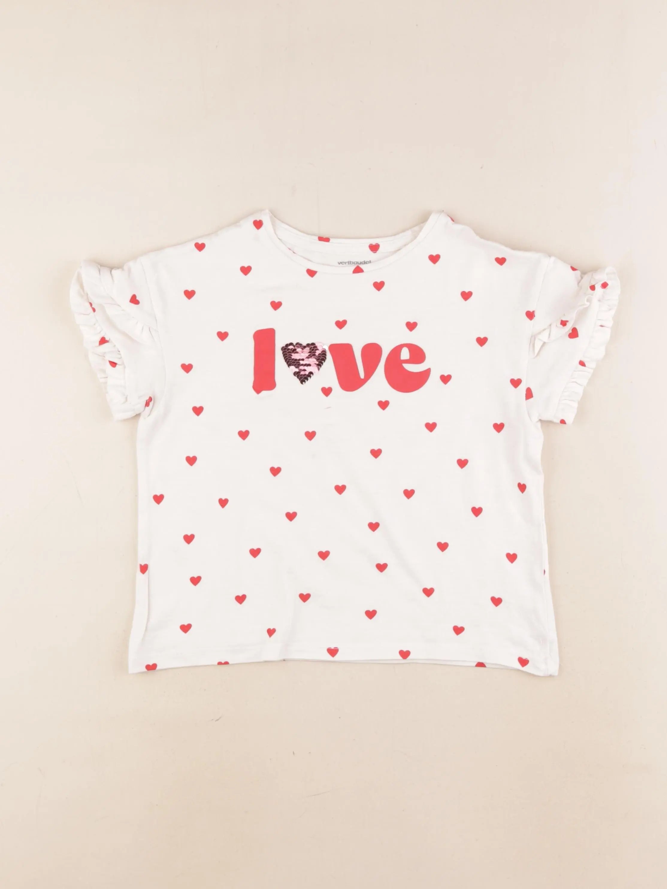 Vertbaudet - tee-shirt rouge, blanc - 6 ans