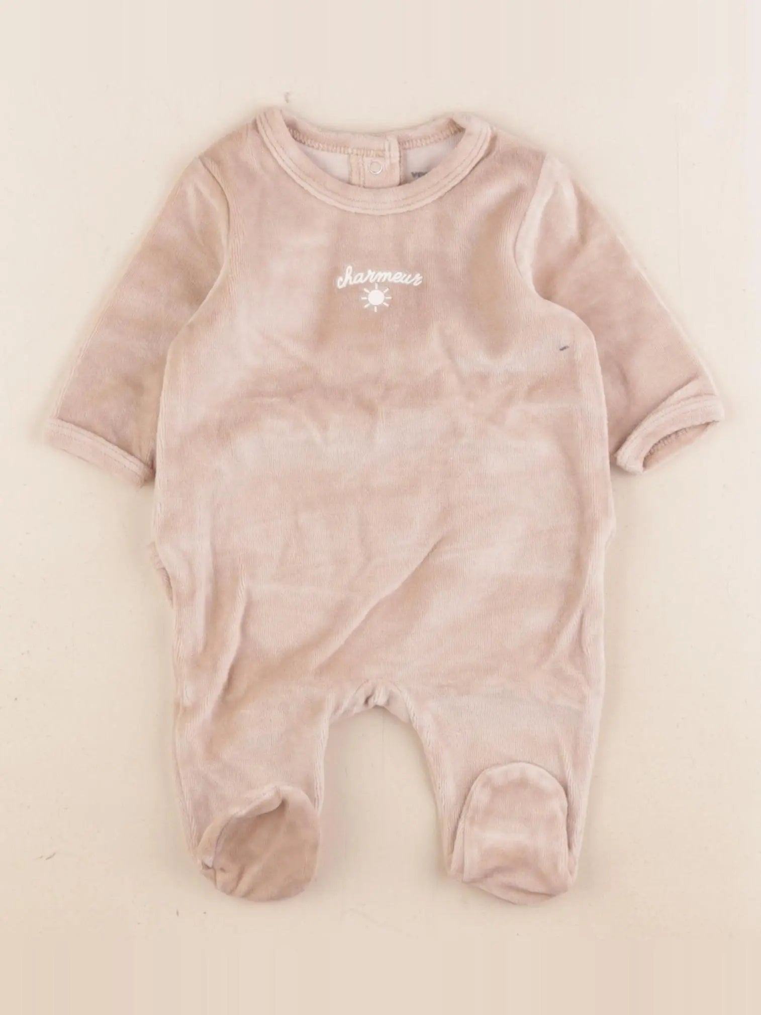 Vertbaudet - pyjama velours beige - 1 mois