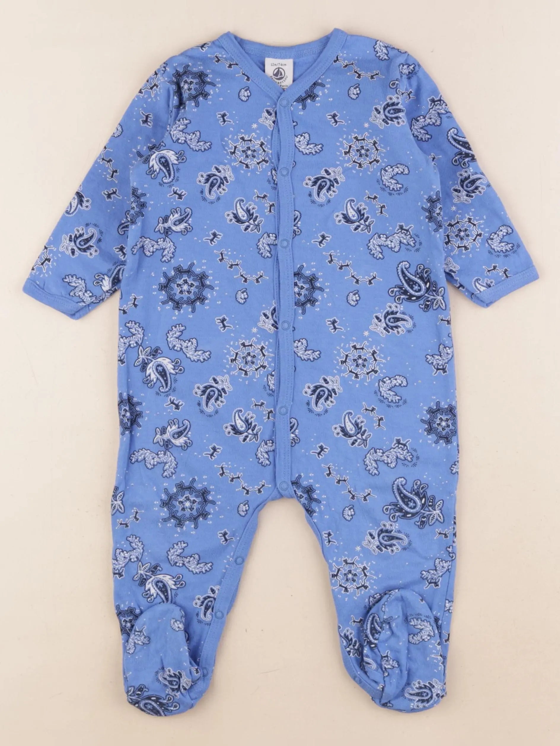 Petit Bateau - pyjama coton bleu - 12 mois
