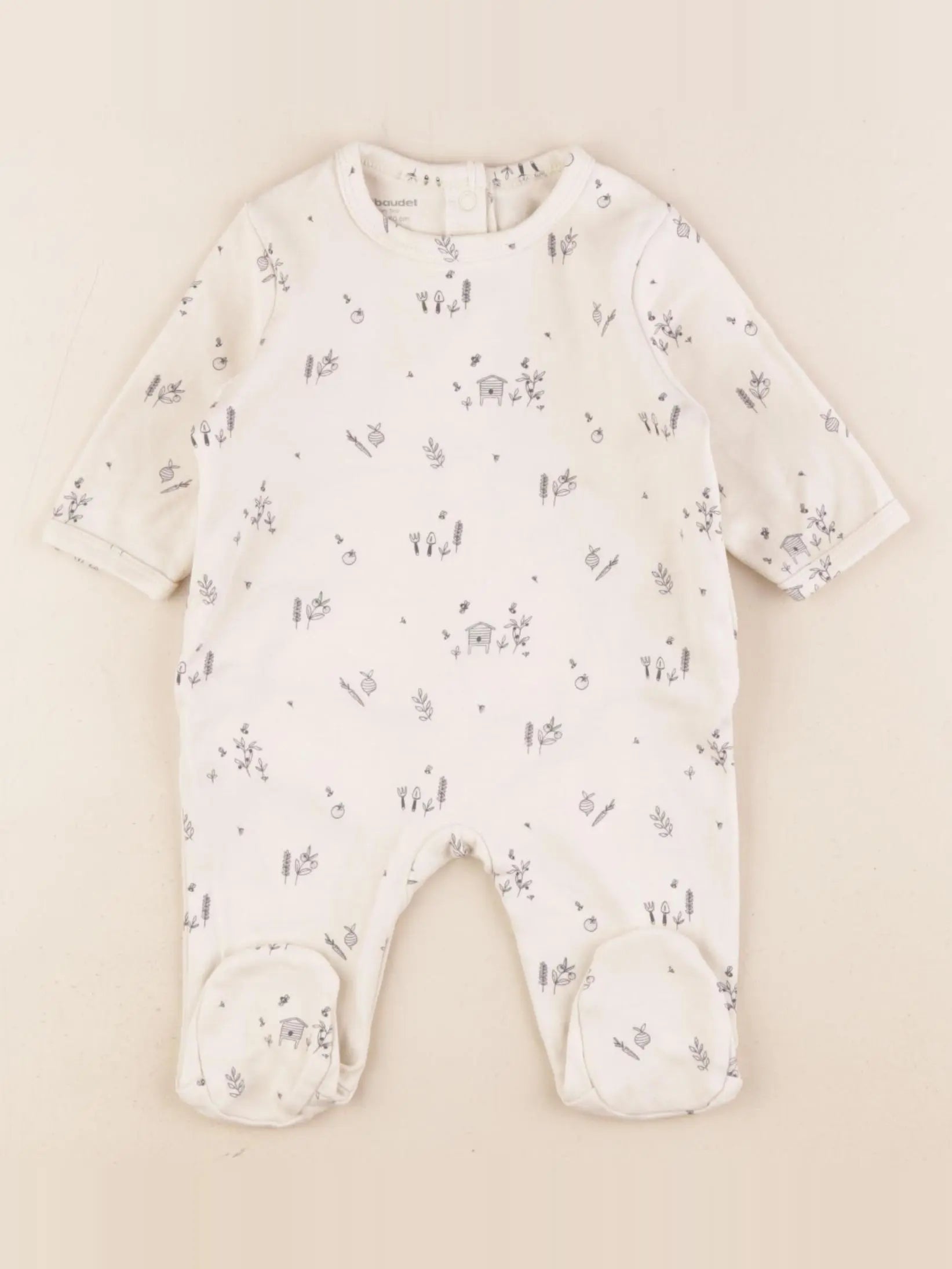 Vertbaudet - pyjama coton beige, noir - 3 mois