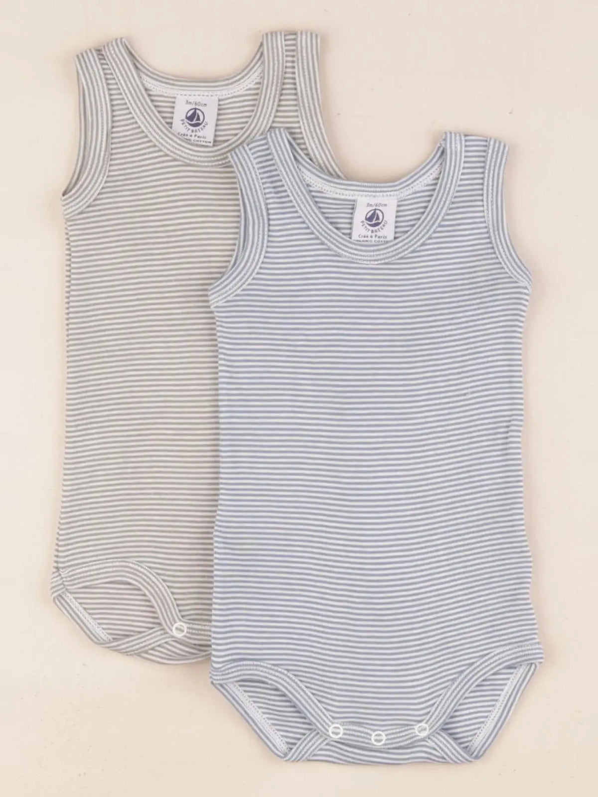 Petit Bateau - lot de 2 bodies en coton bleu, vert - 3 mois