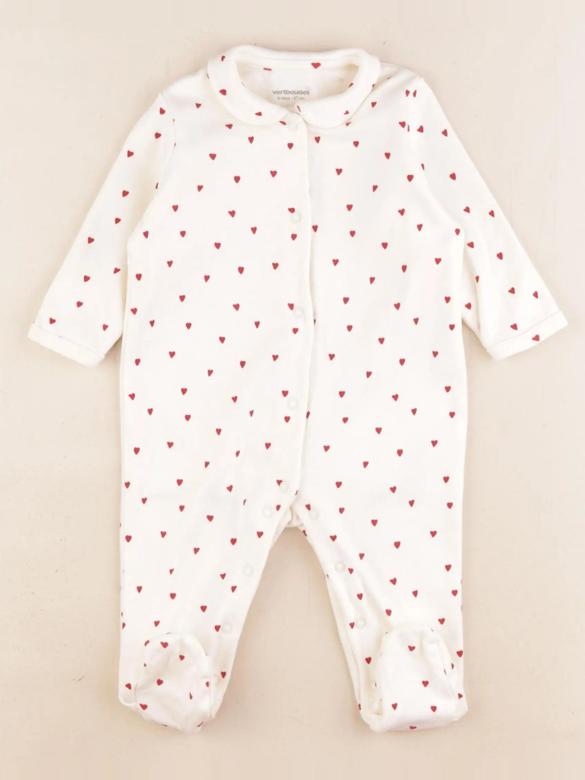Vertbaudet - pyjama coton blanc, rouge - 6 mois