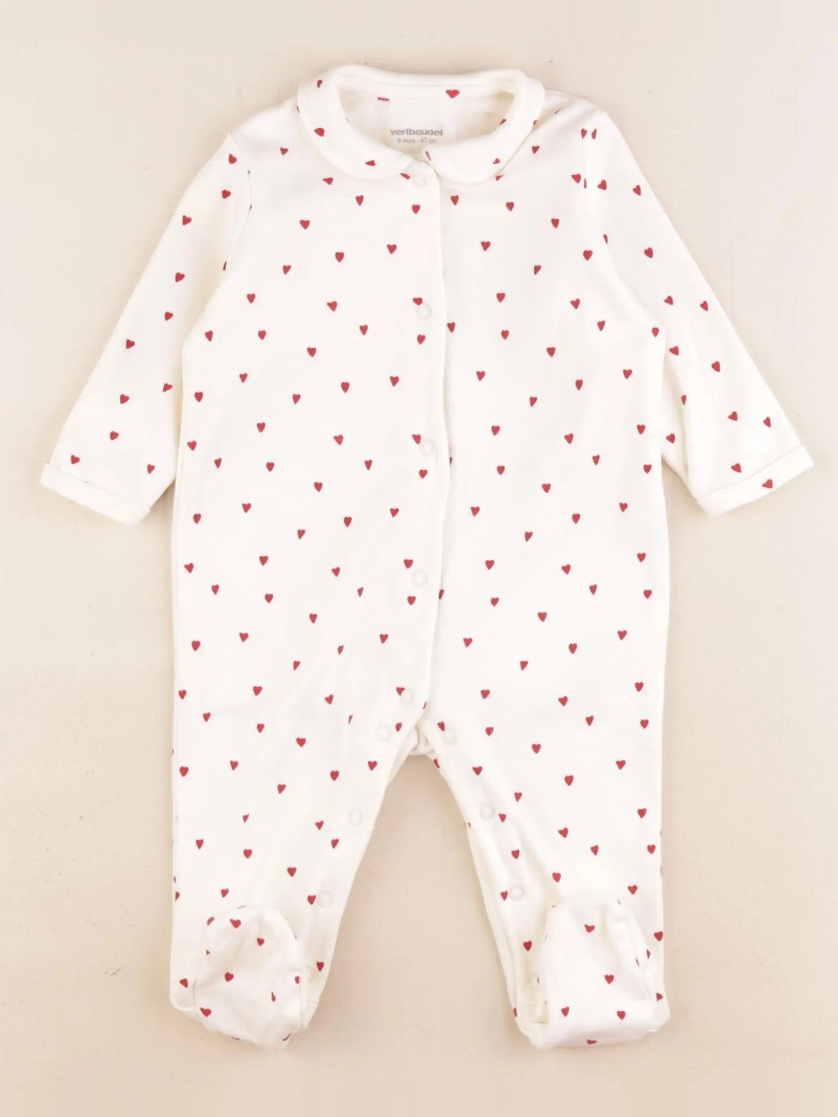 Vertbaudet - pyjama coton blanc, rouge - 6 mois