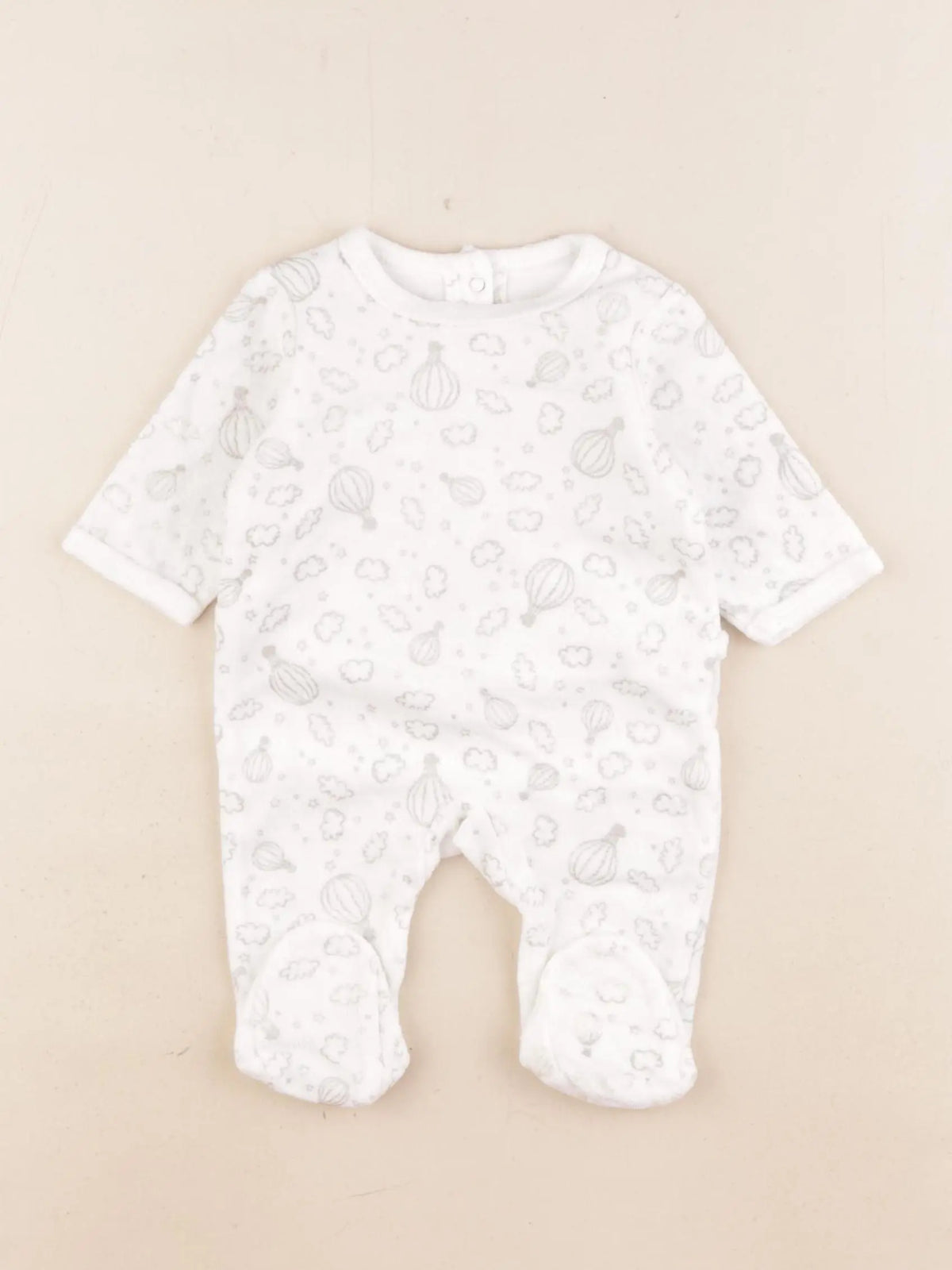 Vertbaudet - pyjama velours blanc, gris - 1 mois