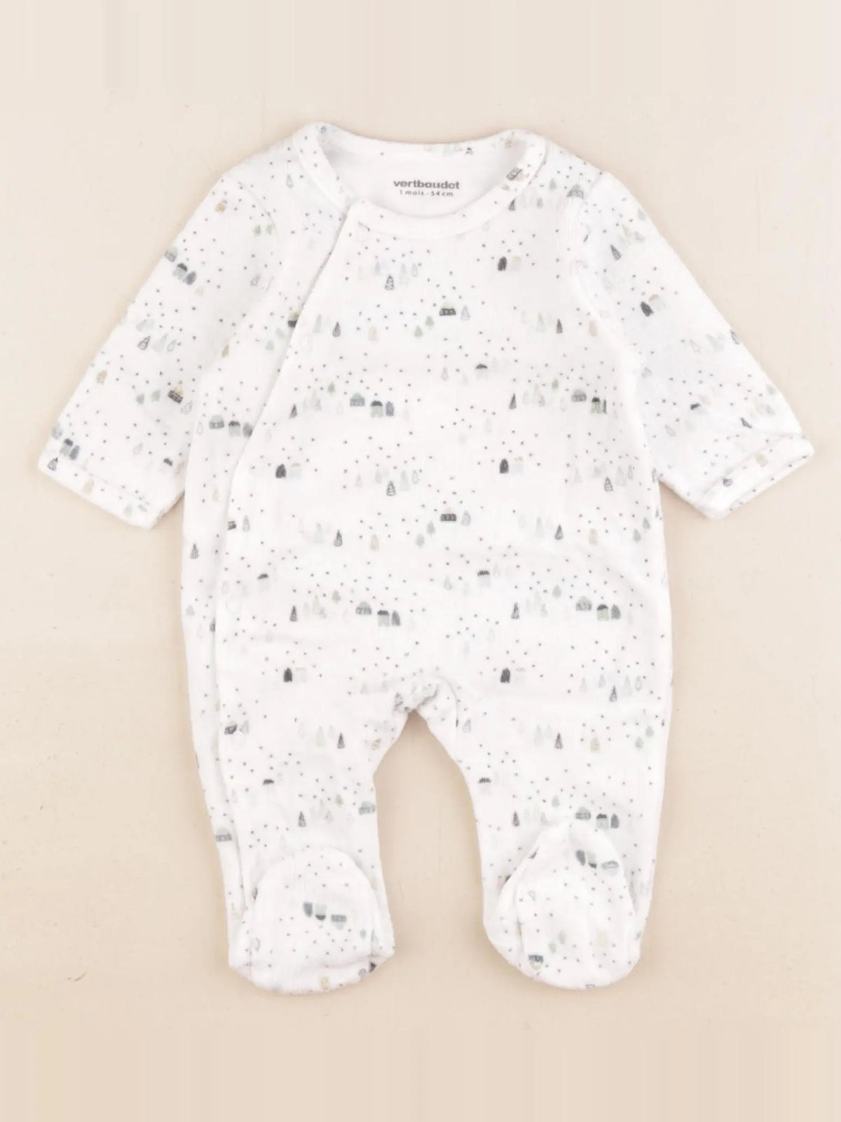 Vertbaudet - pyjama velours blanc, bleu - 1 mois
