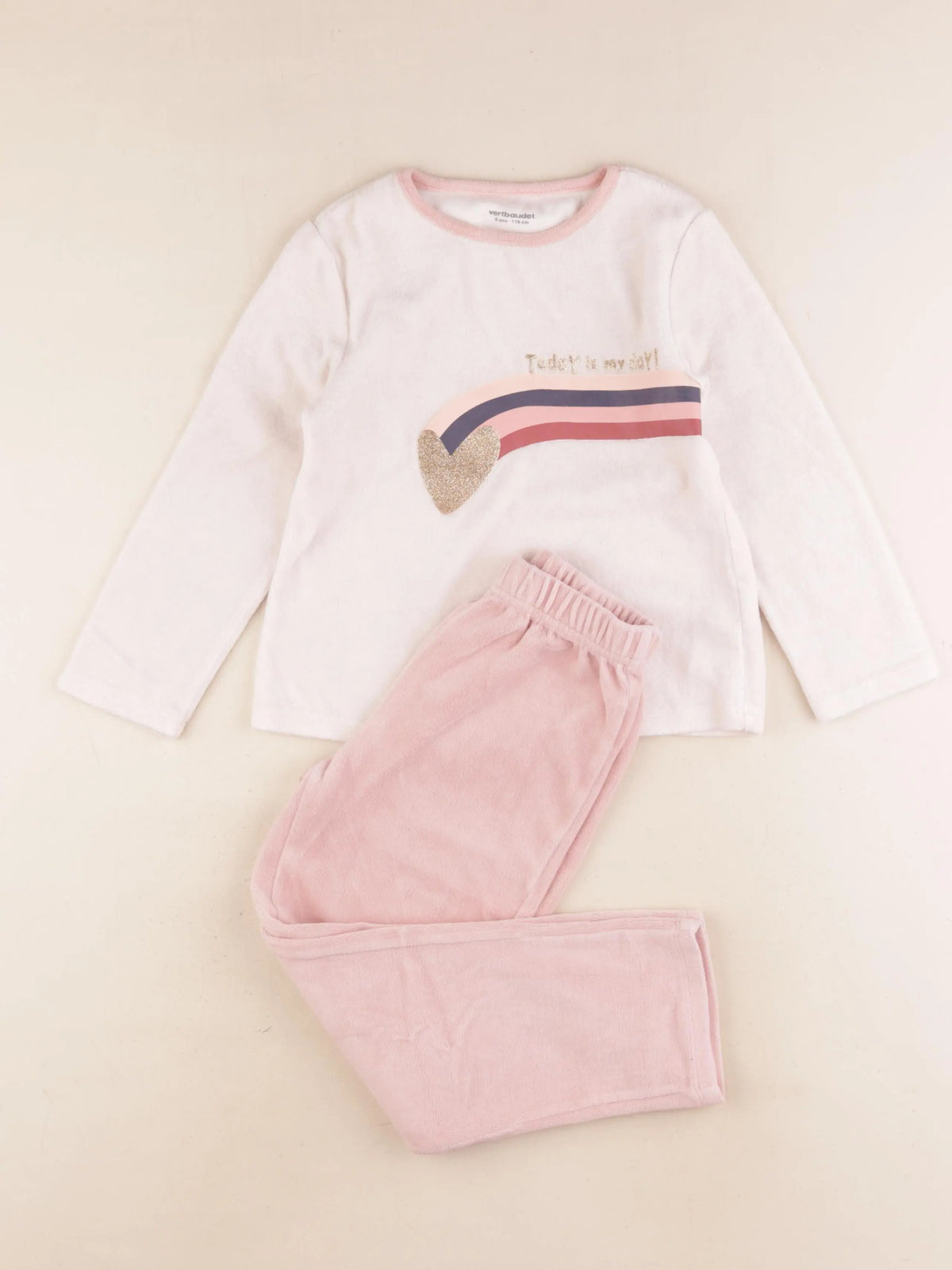 Vertbaudet - pyjama velours rose - 6 ans