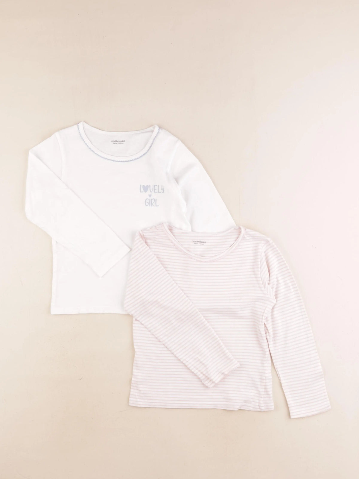 Vertbaudet - lot de 2 maillots de corps blanc, rose - 6 ans