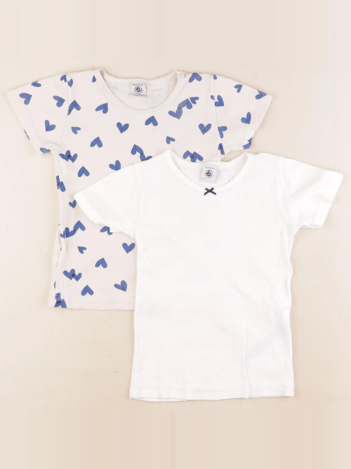 Petit Bateau - lot de 2 maillots de corps blanc, bleu - 5 ans