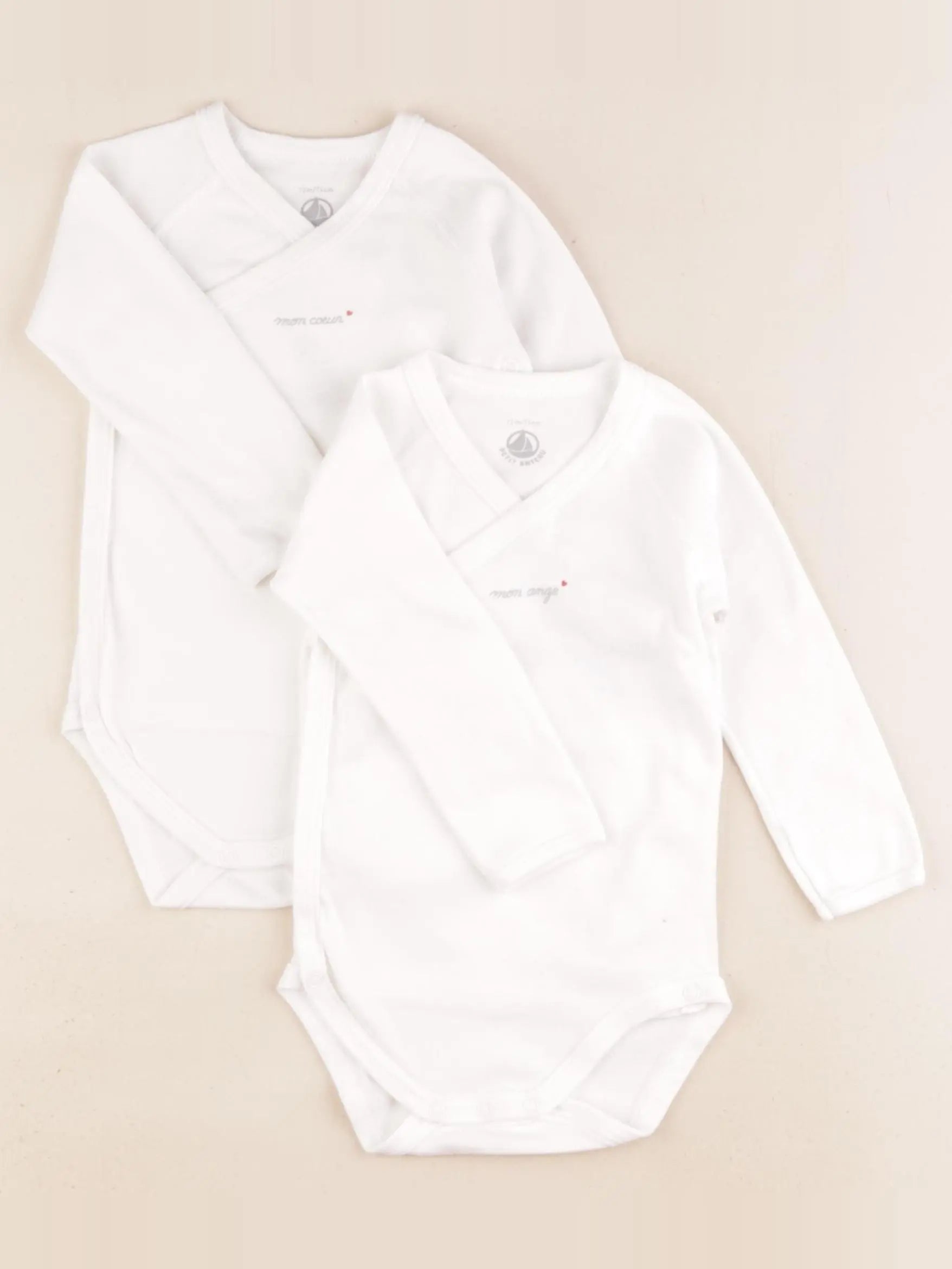 Petit Bateau - lot de 2 bodies en coton blanc - 12 mois