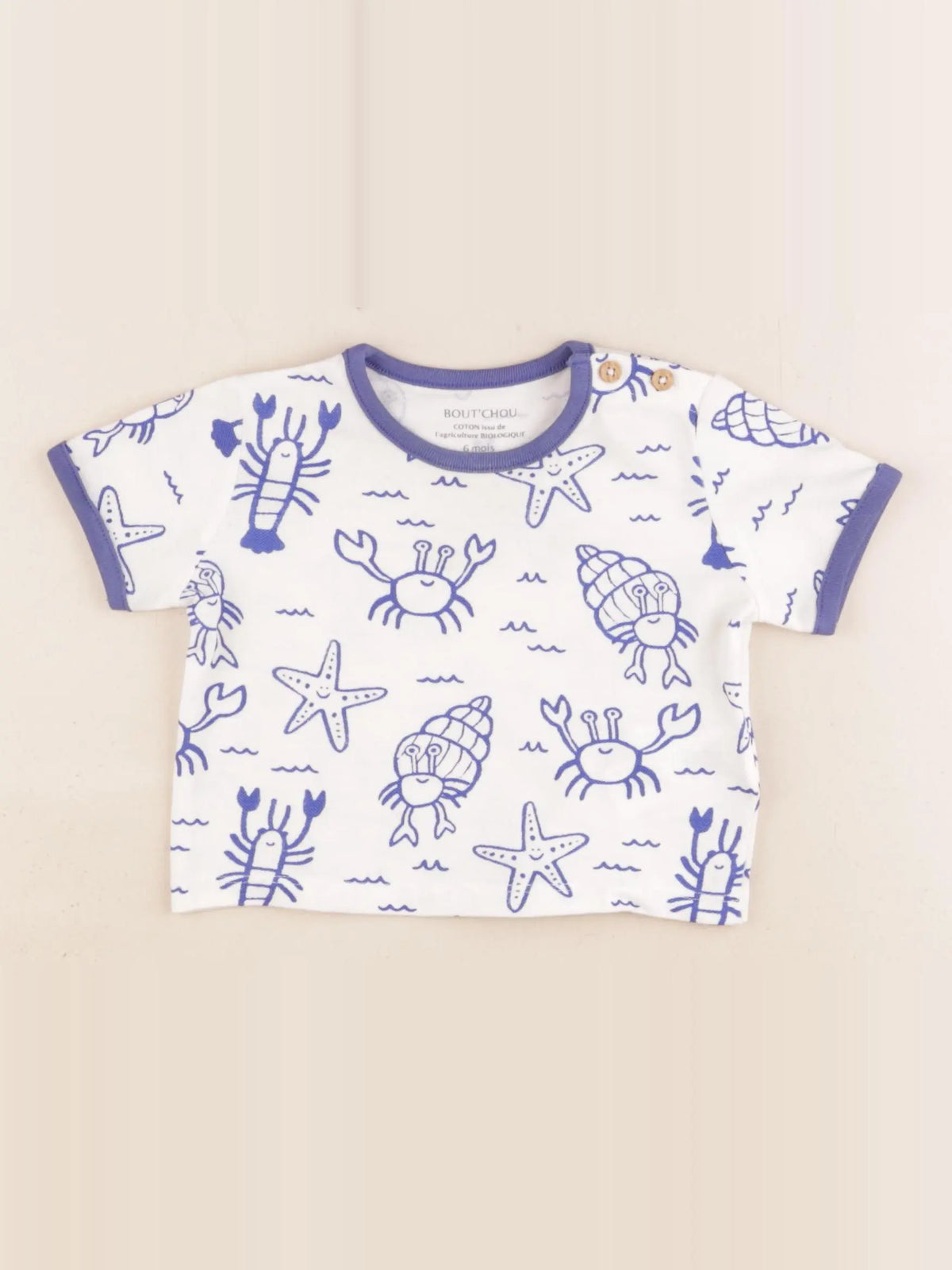 Boutchou - tee-shirt blanc, bleu - 6 mois