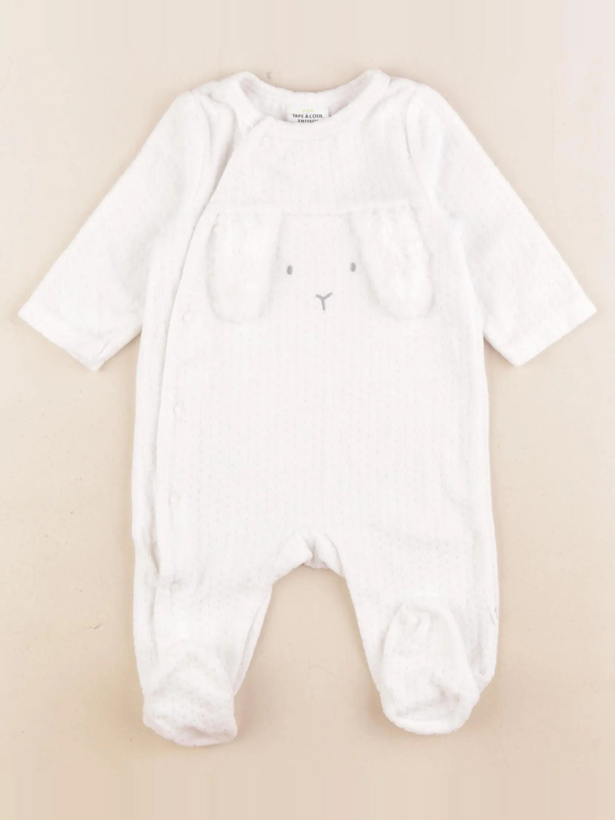 Tape à l'oeil - pyjama velours blanc - 3 mois