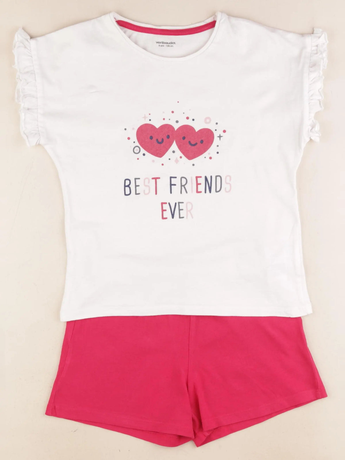 Vertbaudet - pyjama coton rose, blanc - 8 ans