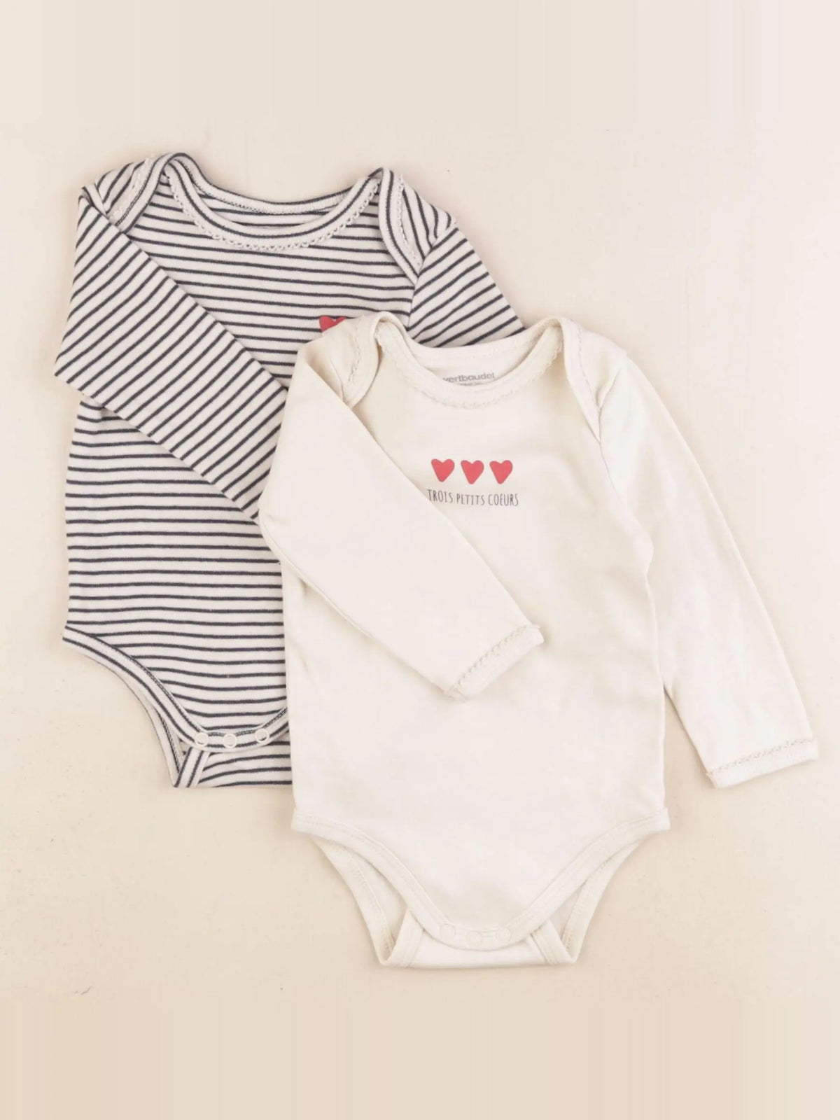 Vertbaudet - lot de 2 bodies en coton beige, bleu - 9 mois