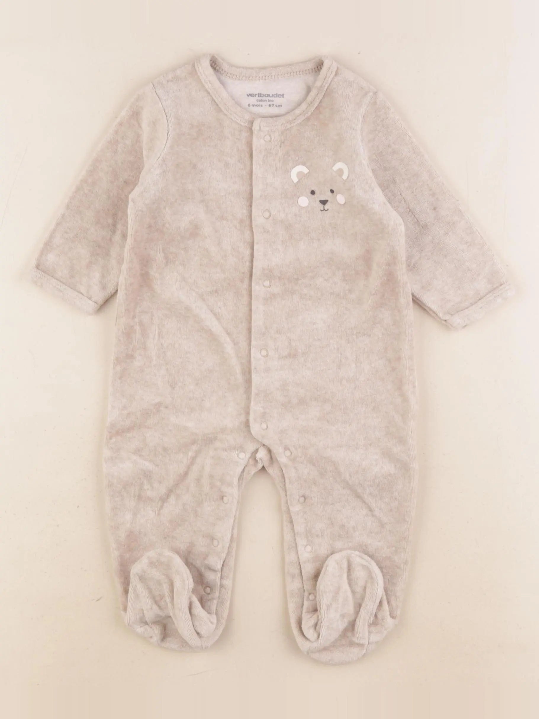 Vertbaudet - pyjama velours beige - 6 mois