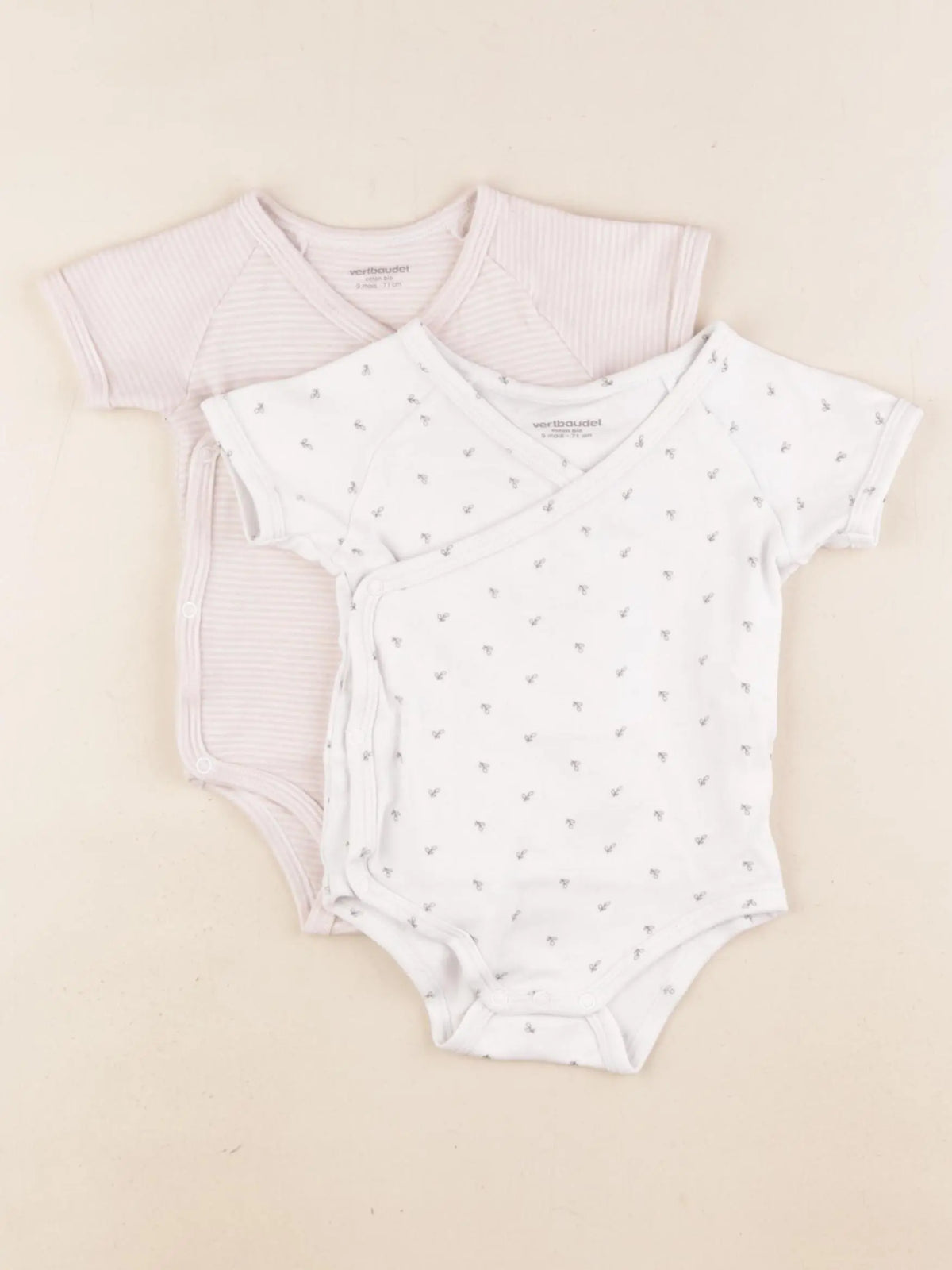 Vertbaudet - lot de 2 bodies en coton blanc, rose - 9 mois