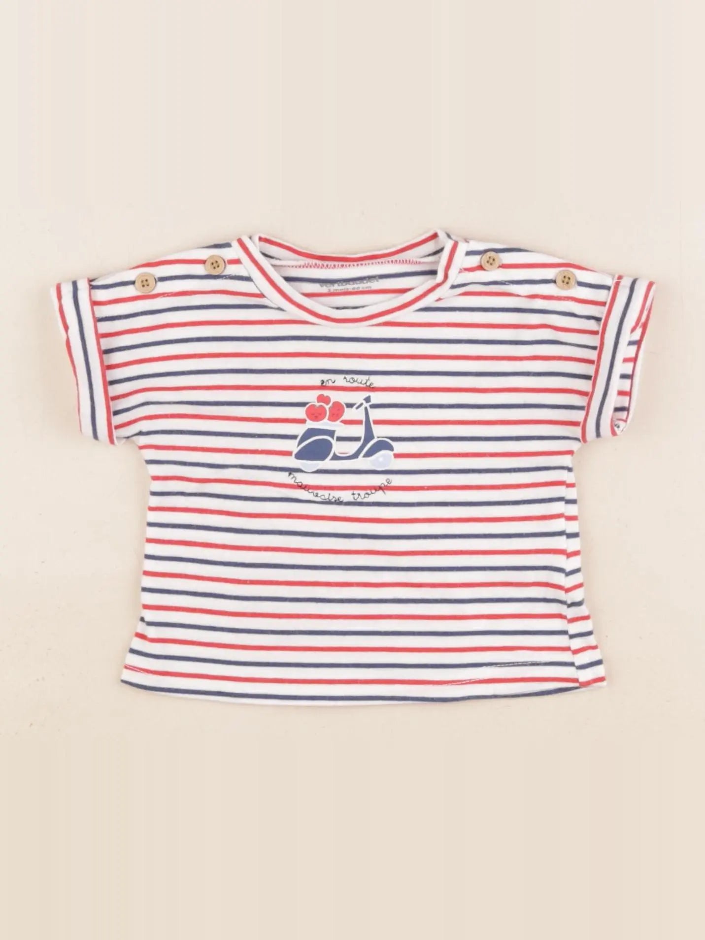 Vertbaudet - tee-shirt bleu, rouge - 3 mois