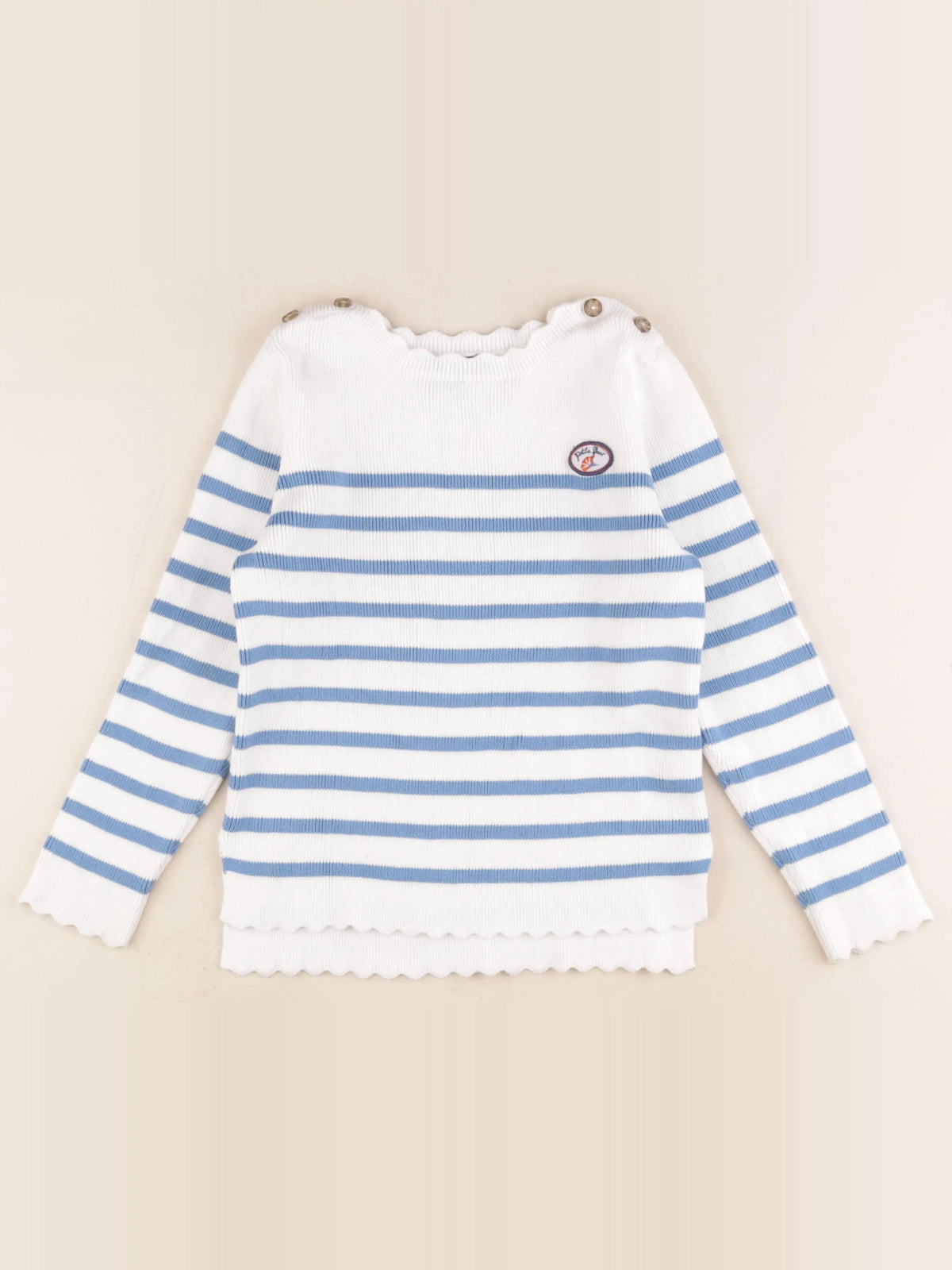 Sergent Major - pull bleu, blanc - 7 ans