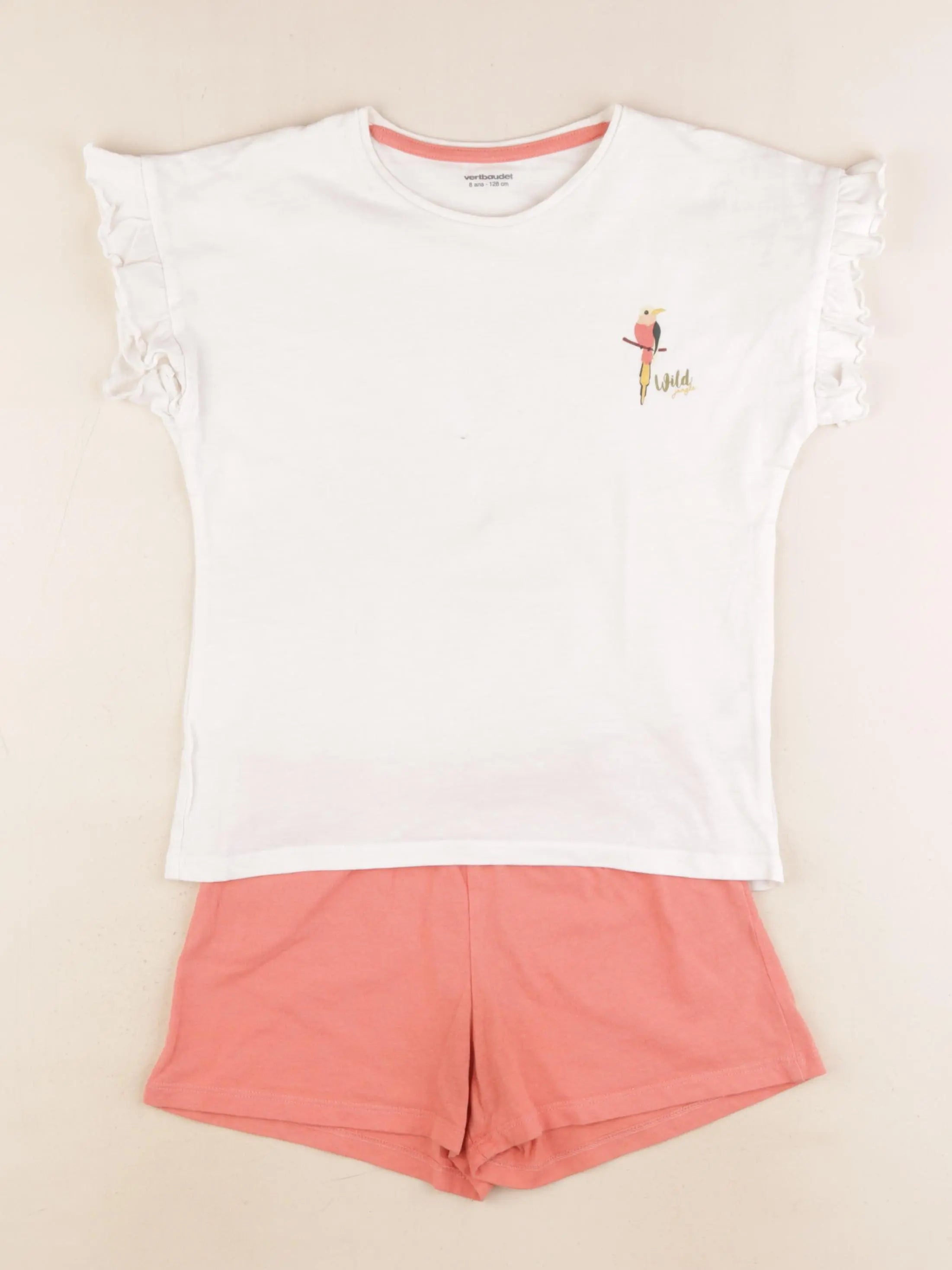 Vertbaudet - pyjama coton blanc, rose - 8 ans