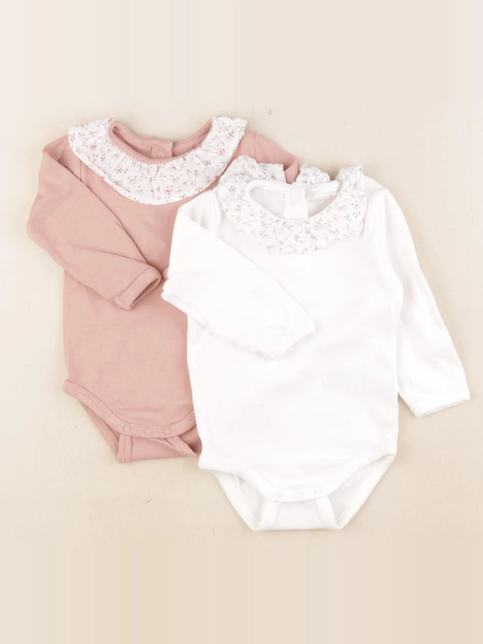 Vertbaudet - lot de 2 bodies en coton blanc, rose - 6 mois