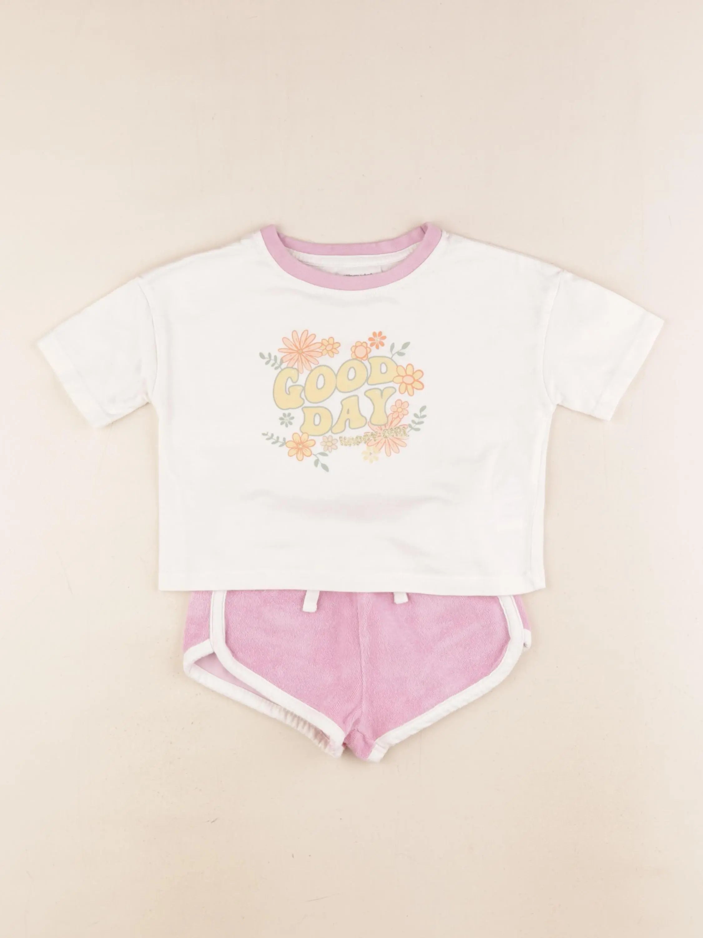 Vertbaudet - ensemble blanc, rose - 2 ans