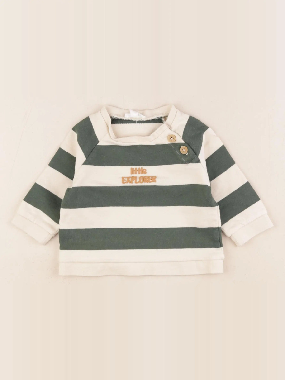 Vertbaudet - sweat beige, vert - 6 mois