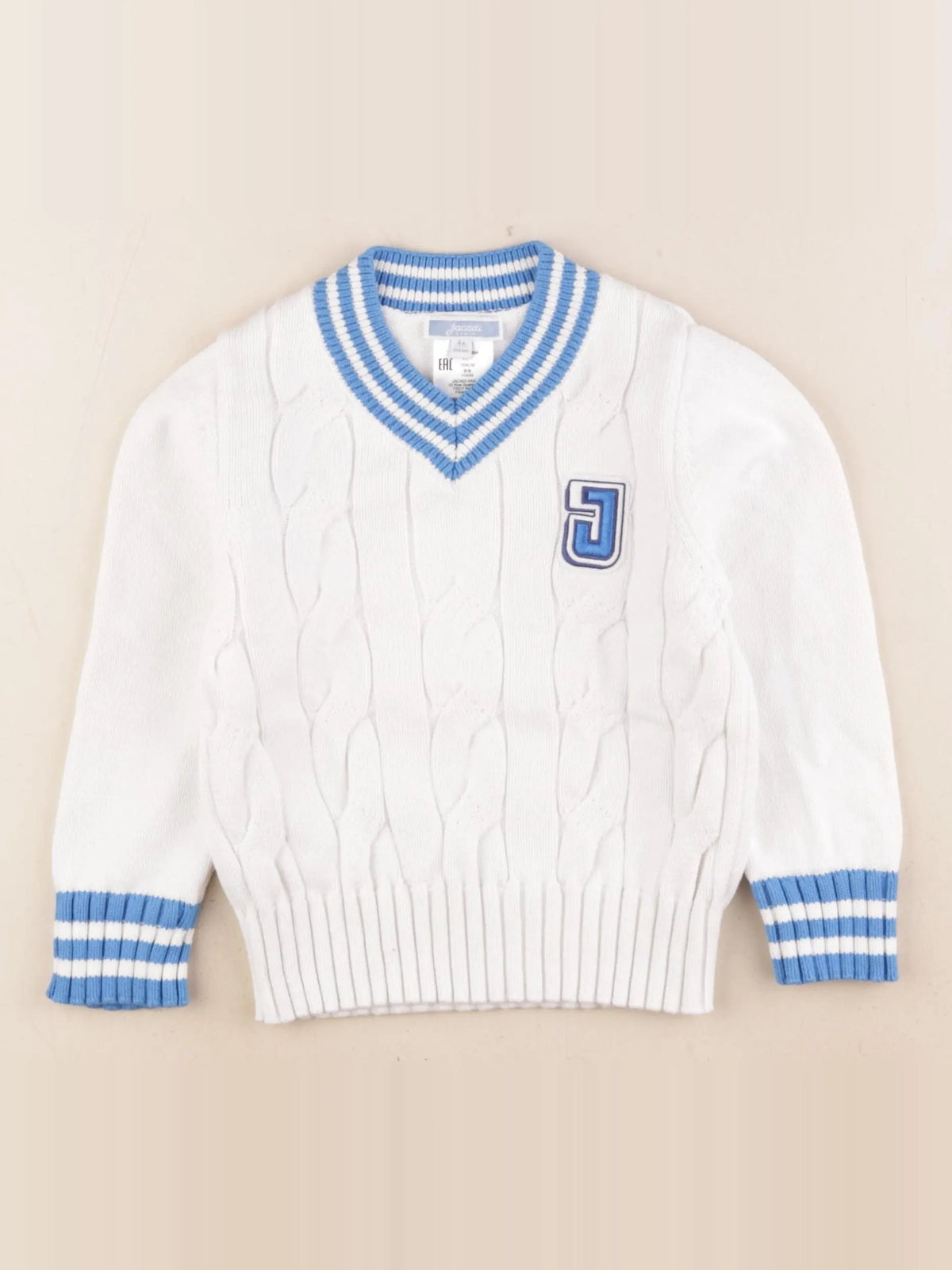 Jacadi - pull blanc, bleu - 4 ans