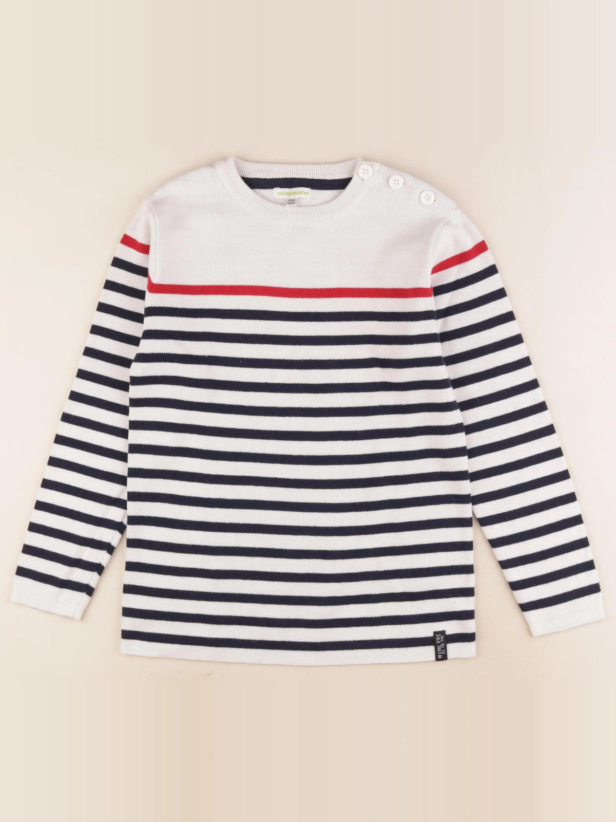 Vertbaudet - pull blanc, bleu - 10 ans