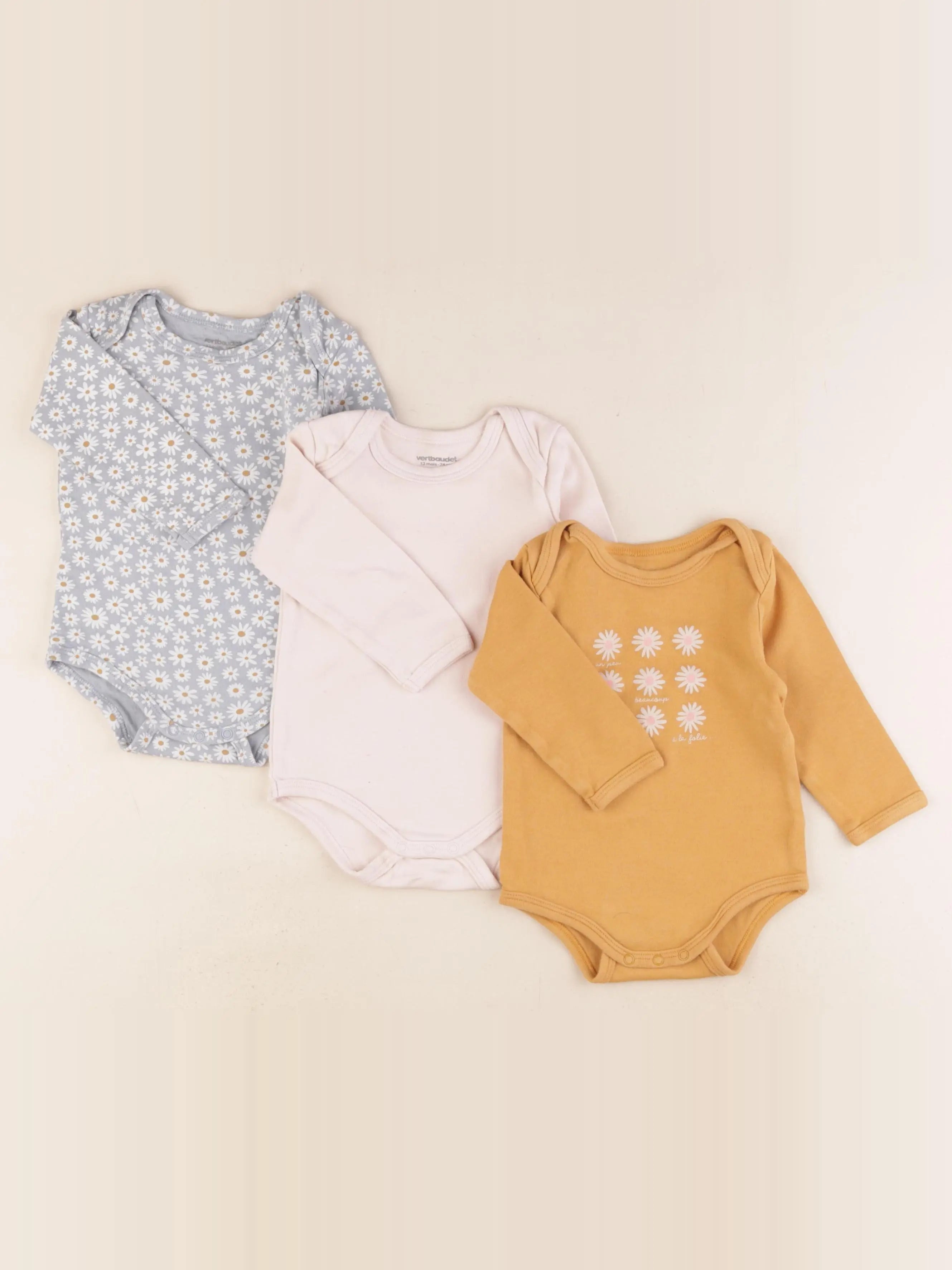 Vertbaudet - lot de 3 bodies en coton multicolore - 12 mois