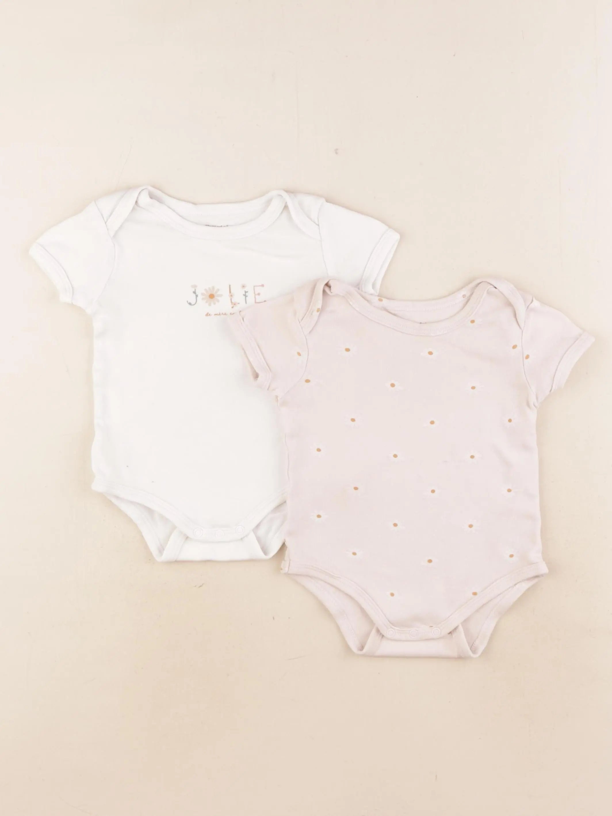 Vertbaudet - lot de 2 bodies en coton blanc, rose - 12 mois