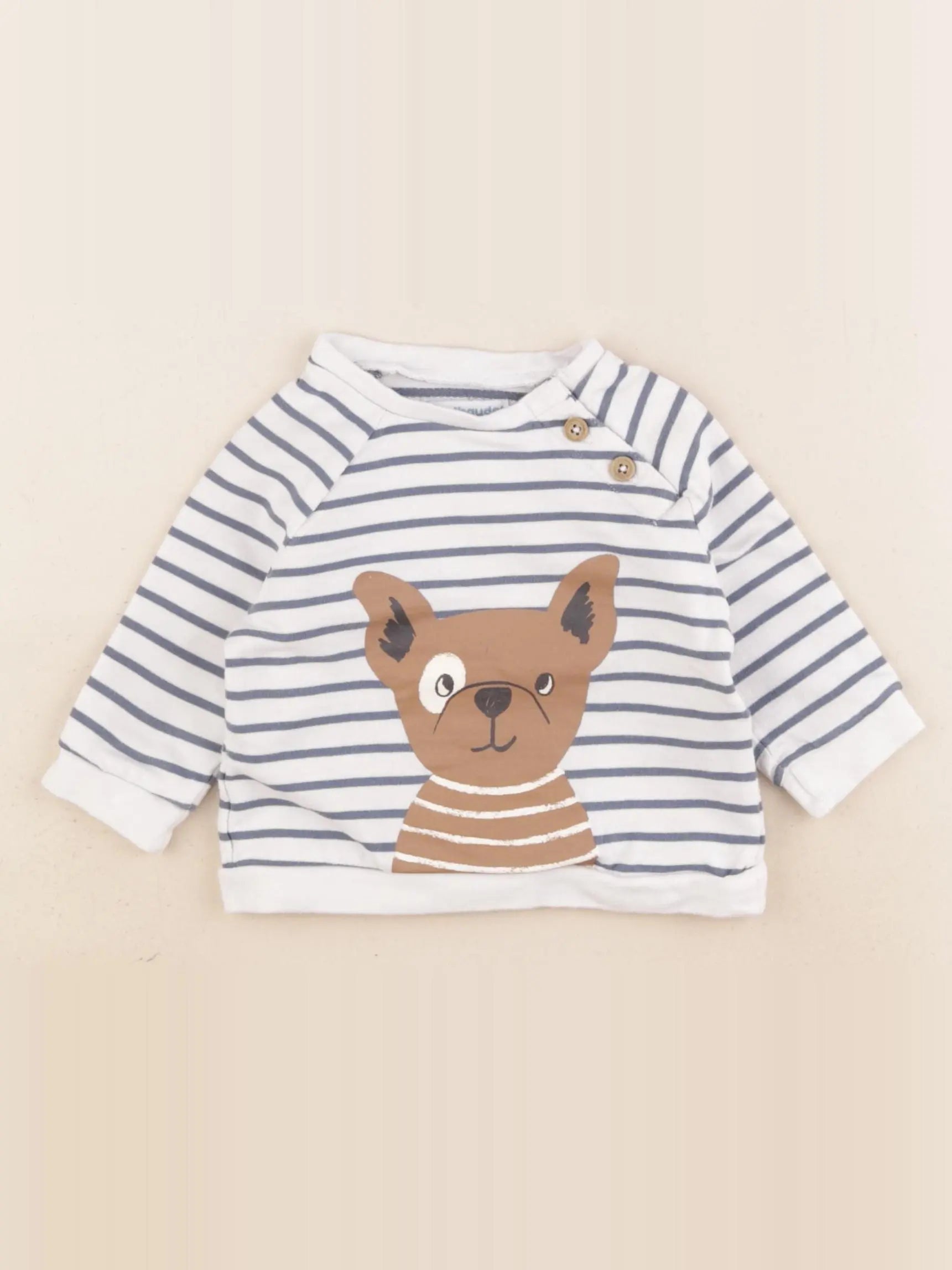 Vertbaudet - sweat bleu, blanc - 6 mois