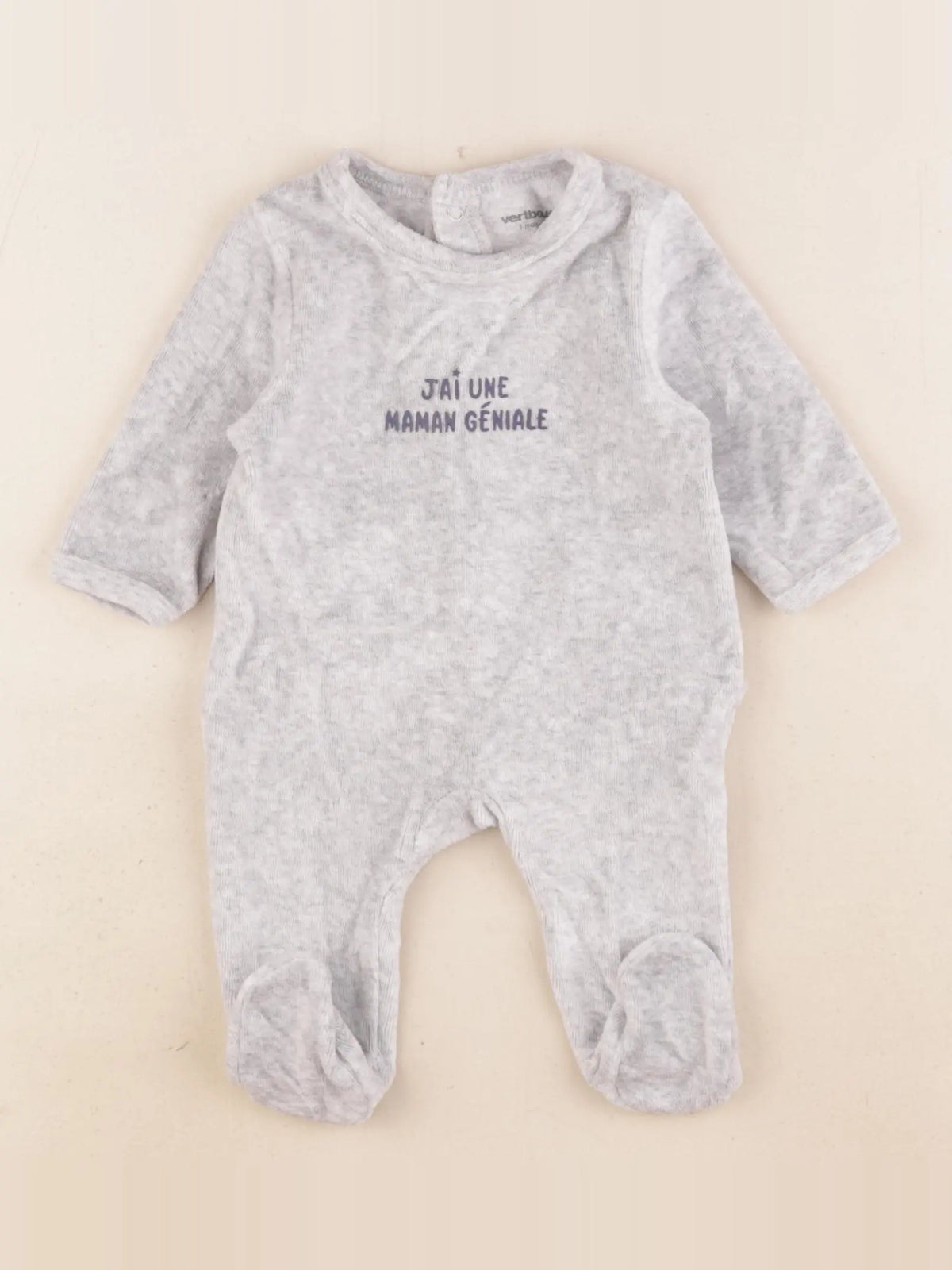 Vertbaudet - pyjama velours gris - 1 mois