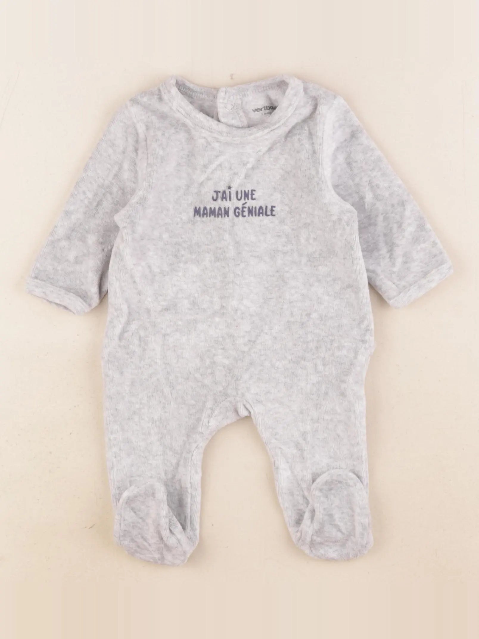 Vertbaudet - pyjama velours gris - 1 mois