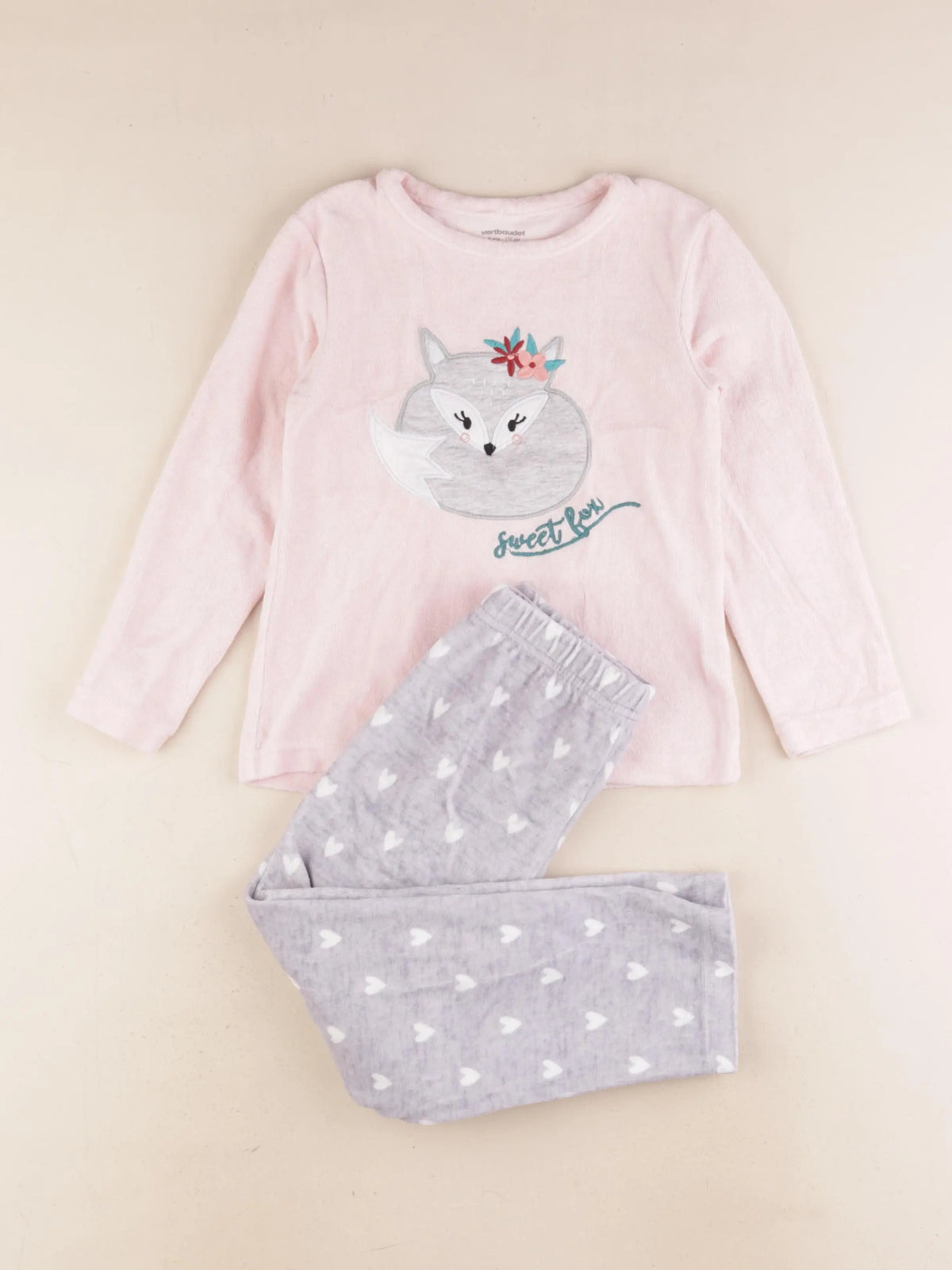 Vertbaudet - pyjama velours gris, rose - 5 ans