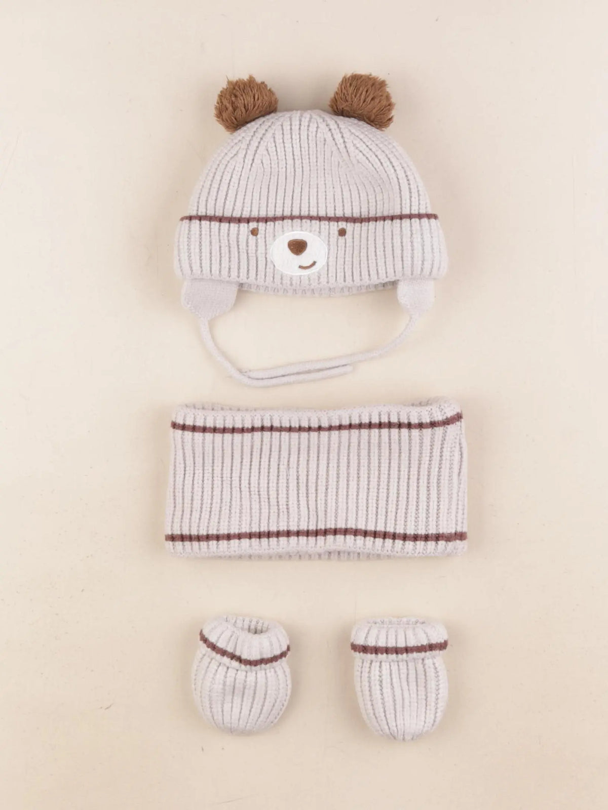 Vertbaudet - ensemble bonnet/moufles/tour de cou gris, marron - 3/6 mois
