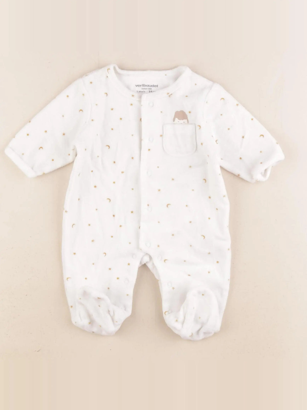 Vertbaudet - pyjama velours blanc - 1 mois